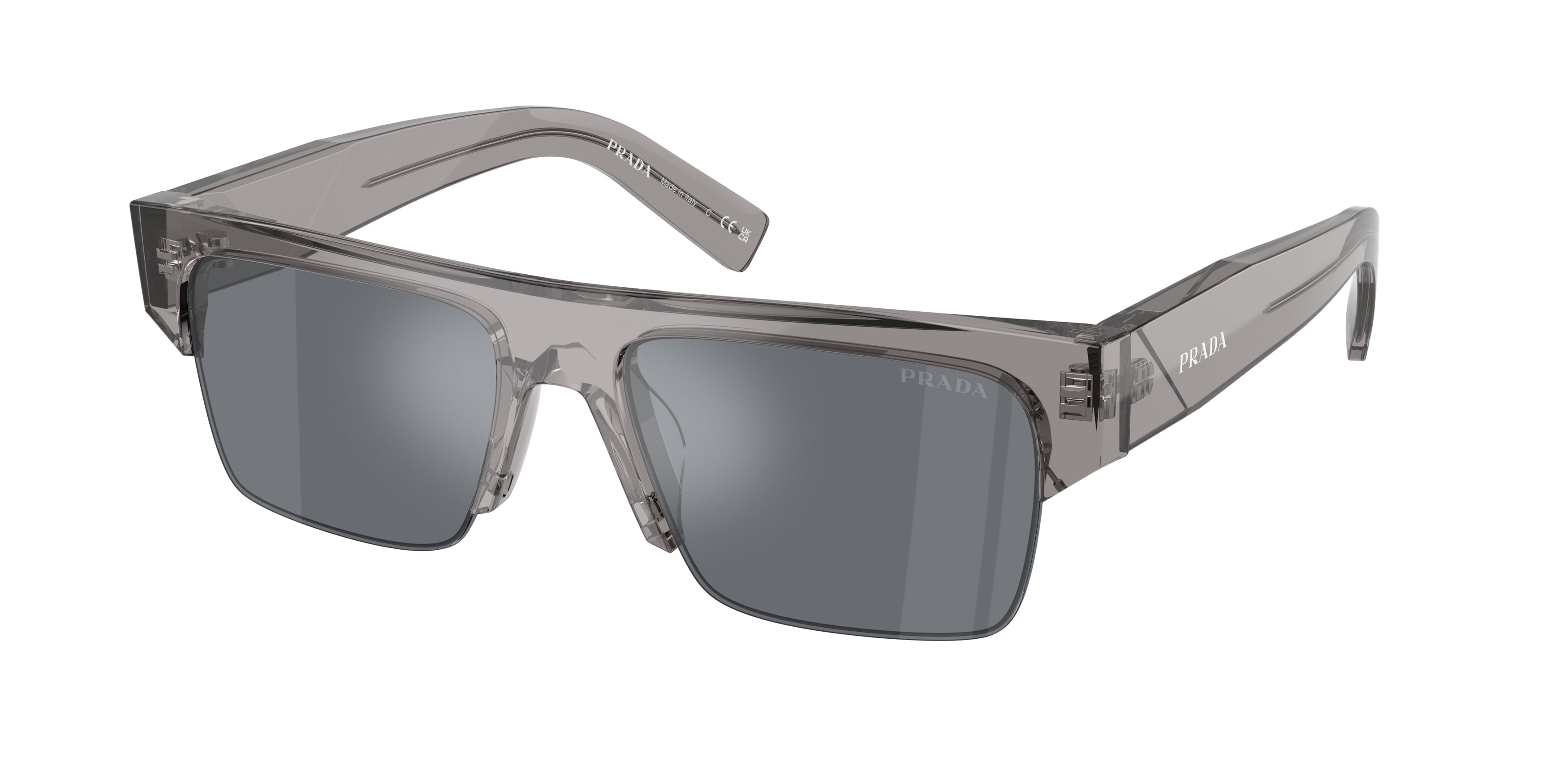 Prada Uomo Prada PR D12SU 16Z30Z Occhiali da sole Acetato Grigio Grigio Squadrata Normale Specchiato