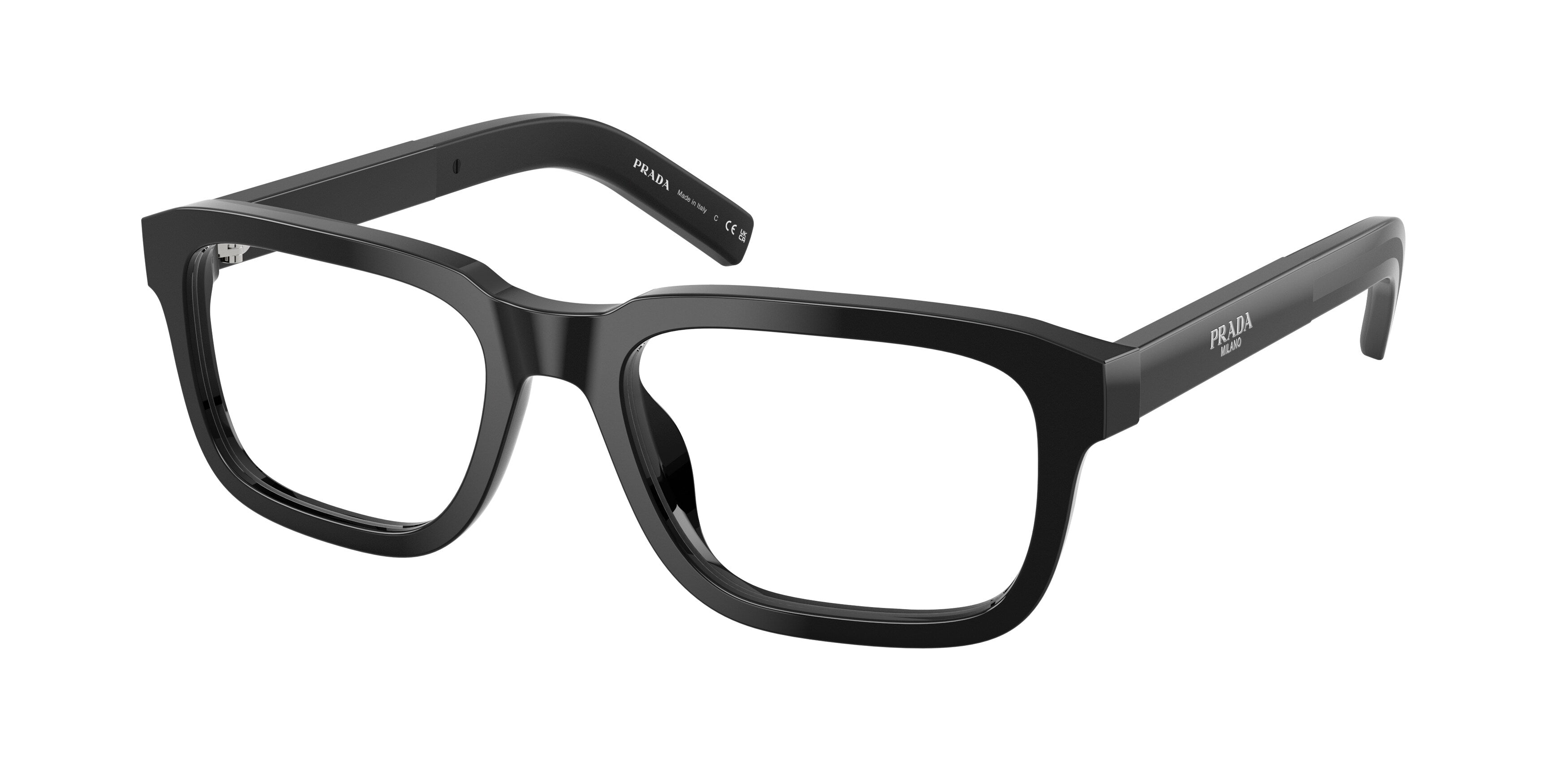 Prada Uomo Prada PR D12V 16K1O1 Montature da vista Acetato Nero Trasparente Squadrata Normale Prada Uomo Prada PR D12V 16K1O1 Montature da vista Acetato Nero Trasparente Squadrata Normale