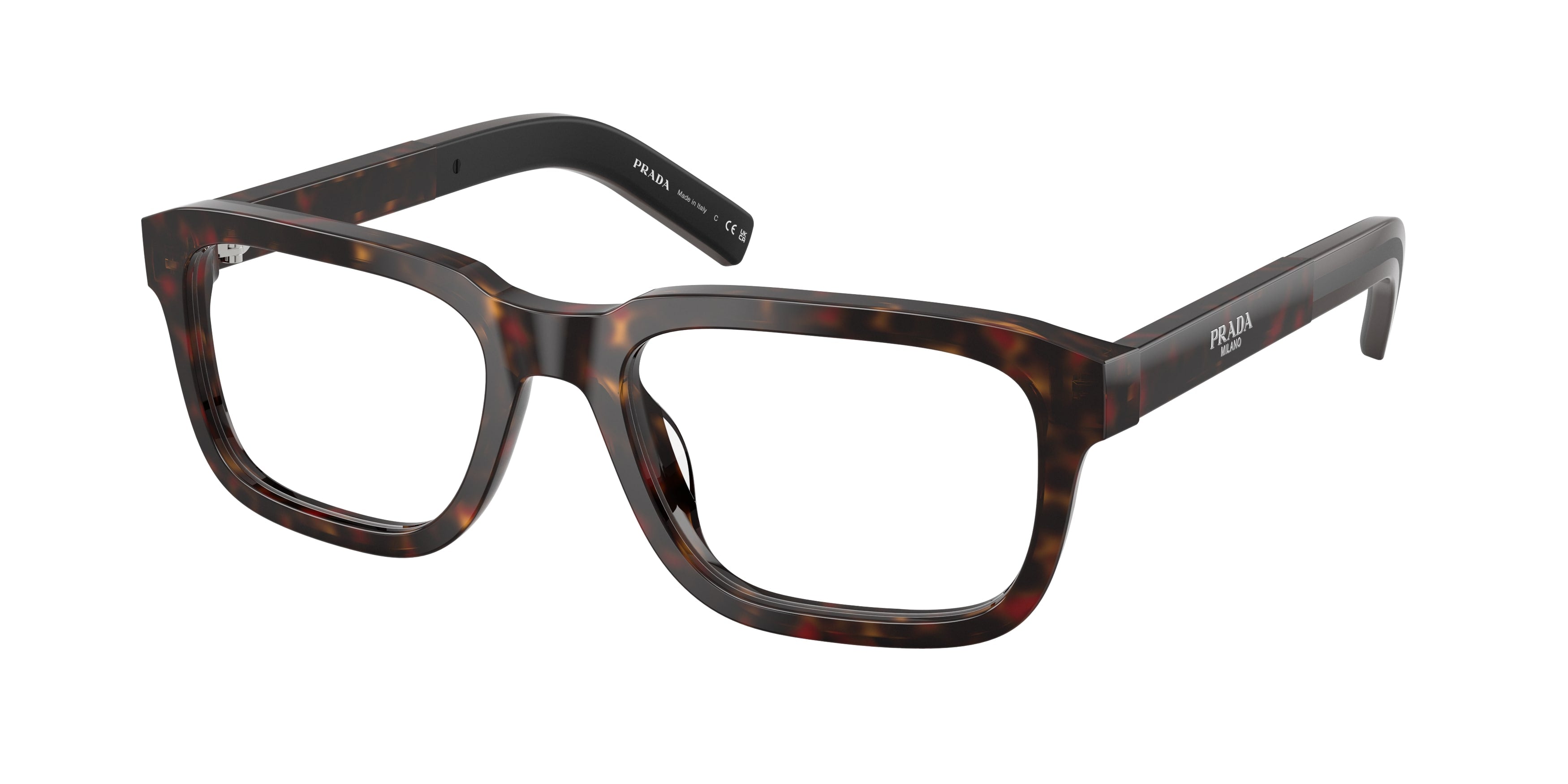 Prada Uomo Prada PR D12V 17N1O1 Montature da vista Acetato Tartaruga Trasparente Squadrata Normale