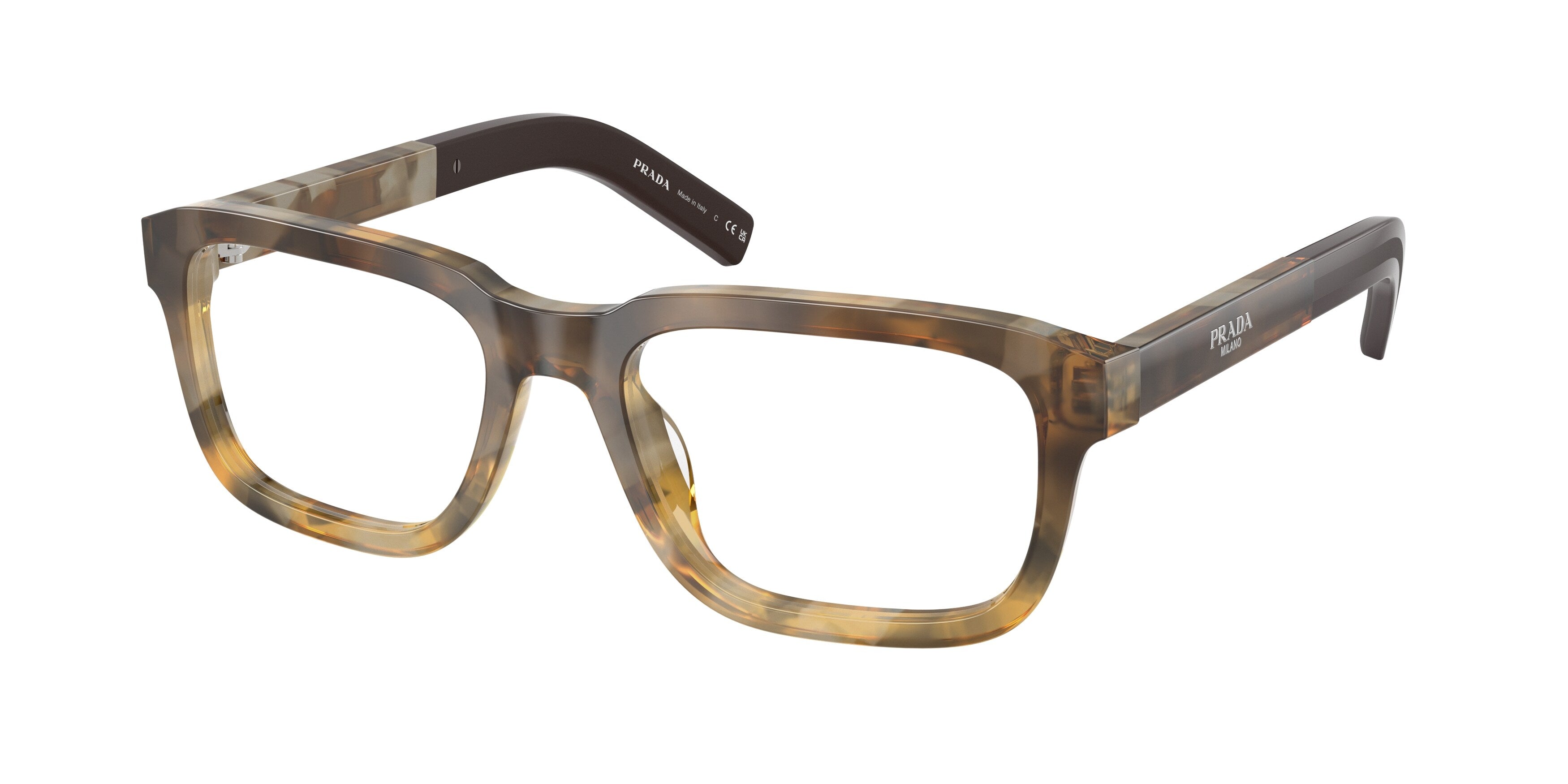 Prada Uomo Prada PR D12V 21P1O1 Montature da vista Acetato Marrone Trasparente Squadrata Normale Prada Uomo Prada PR D12V 21P1O1 Montature da vista Acetato Marrone Trasparente Squadrata Normale