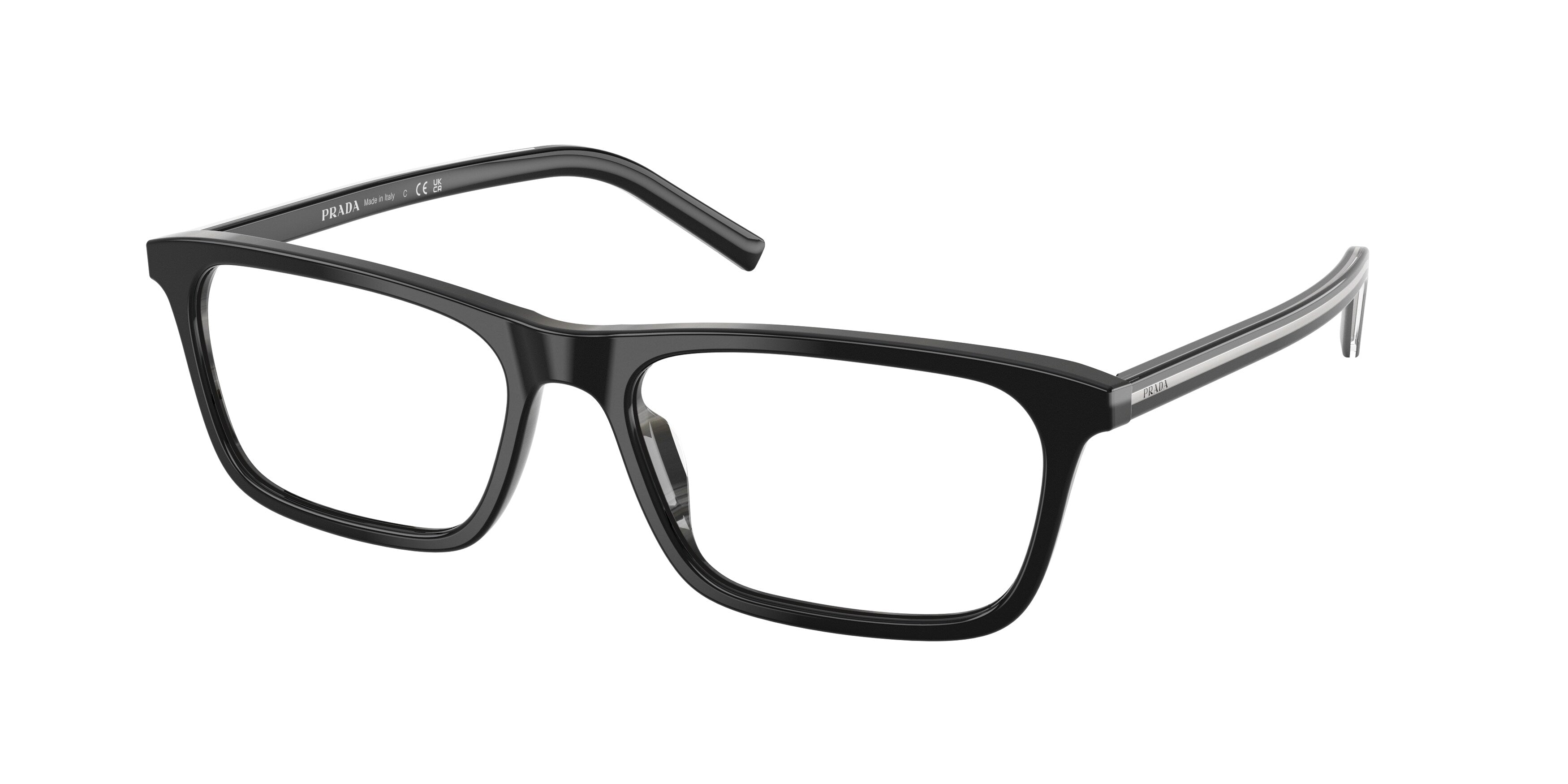 Prada Uomo Prada PR D13V 29O1O1 Montature da vista Acetato Nero Trasparente Squadrata Normale