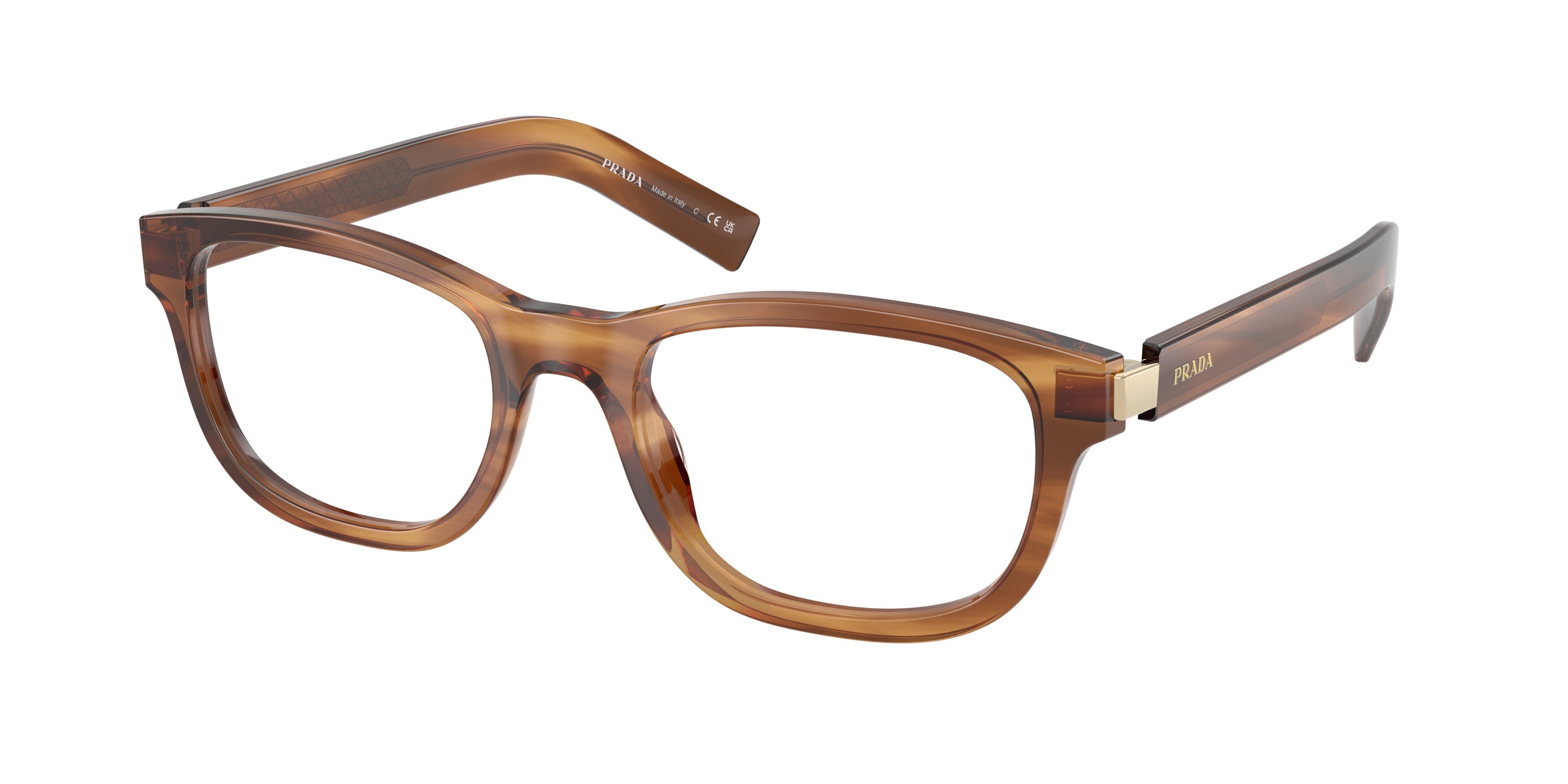 Prada Uomo Prada PR D16V 25O1O1 Montature da vista Acetato Marrone Trasparente Squadrata Normale