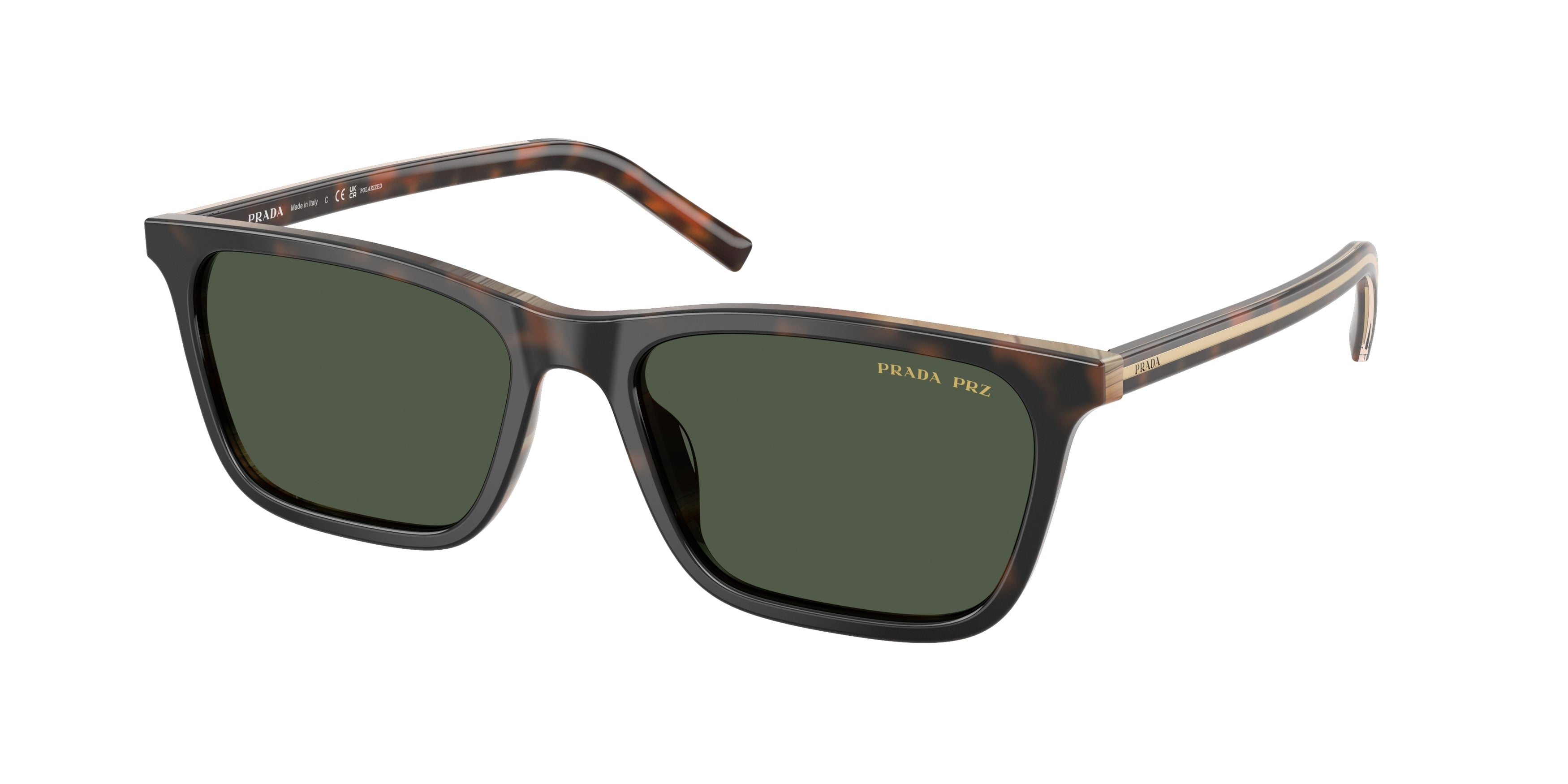 Prada Uomo Prada PR D19S 20P90V Occhiali da sole Acetato Tartaruga Verde Squadrata Polarizzata