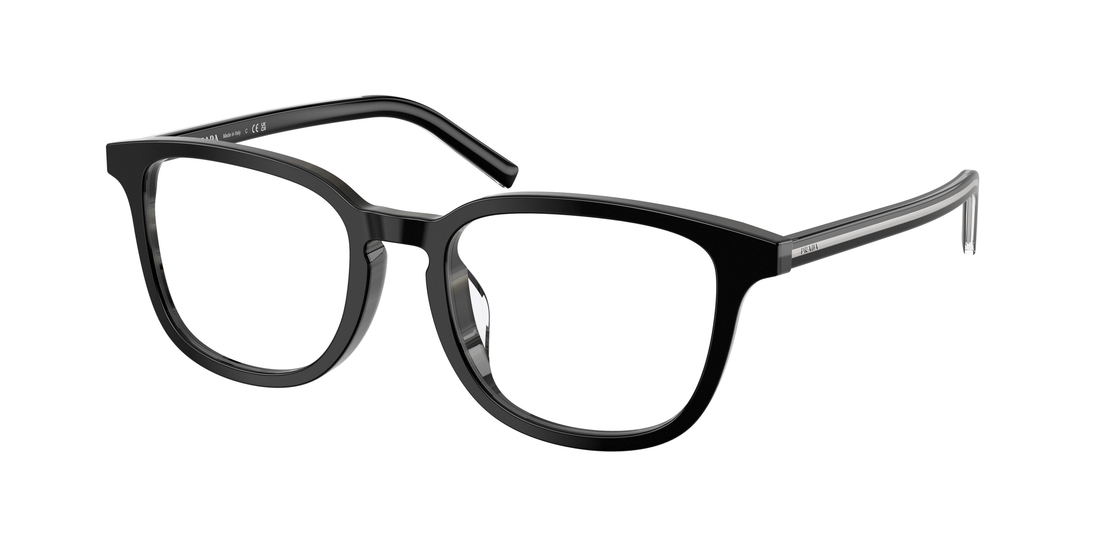 Prada Uomo Prada PR D21VD 29O1O1 Montature da vista Acetato Nero Trasparente Pillow Normale