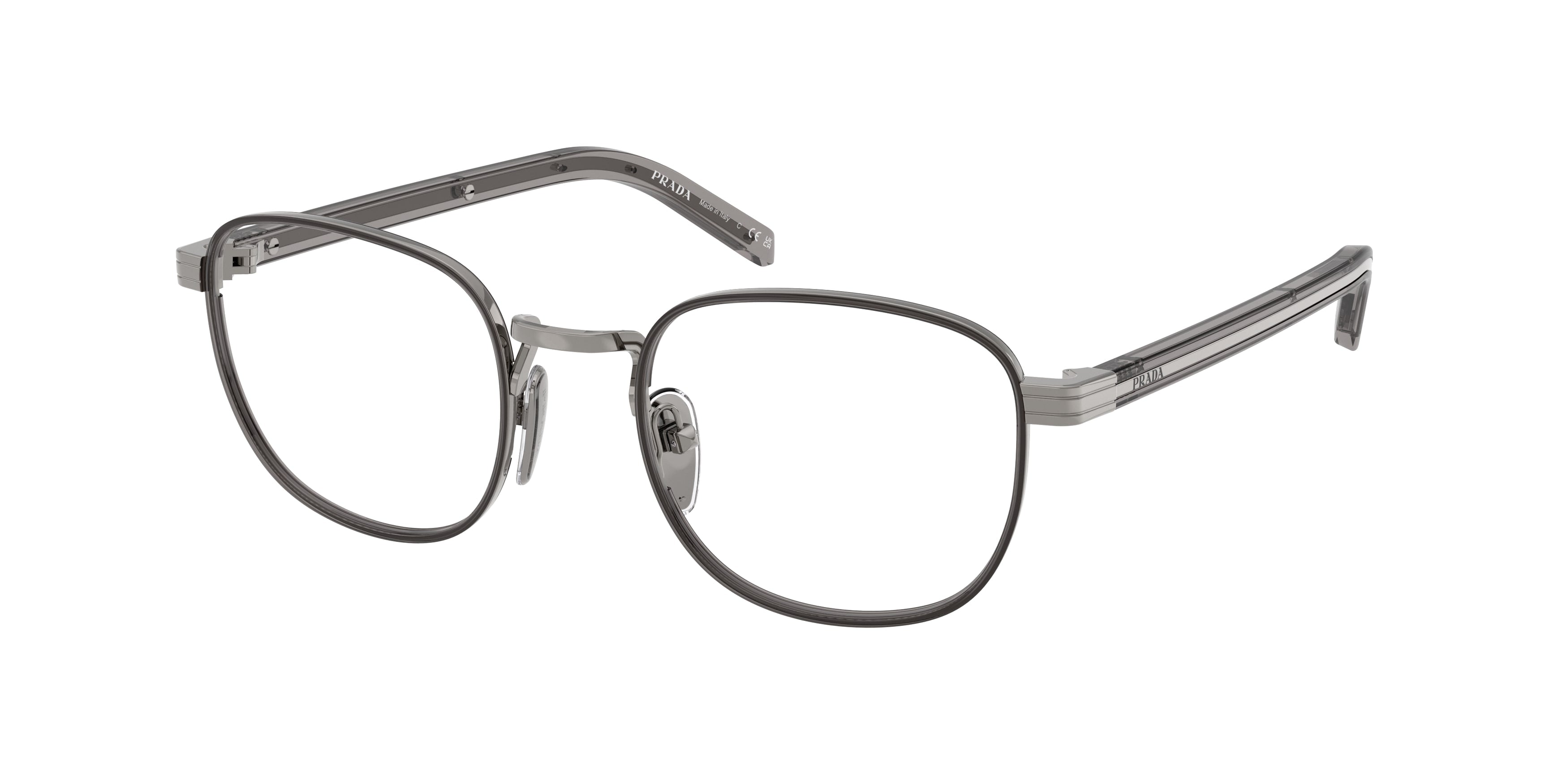 Prada Uomo Prada PR D50V 5AV1O1 Montature da vista Metallo Grigio Trasparente Pantos Normale Prada Uomo Prada PR D50V 5AV1O1 Montature da vista Metallo Grigio Trasparente Pantos Normale