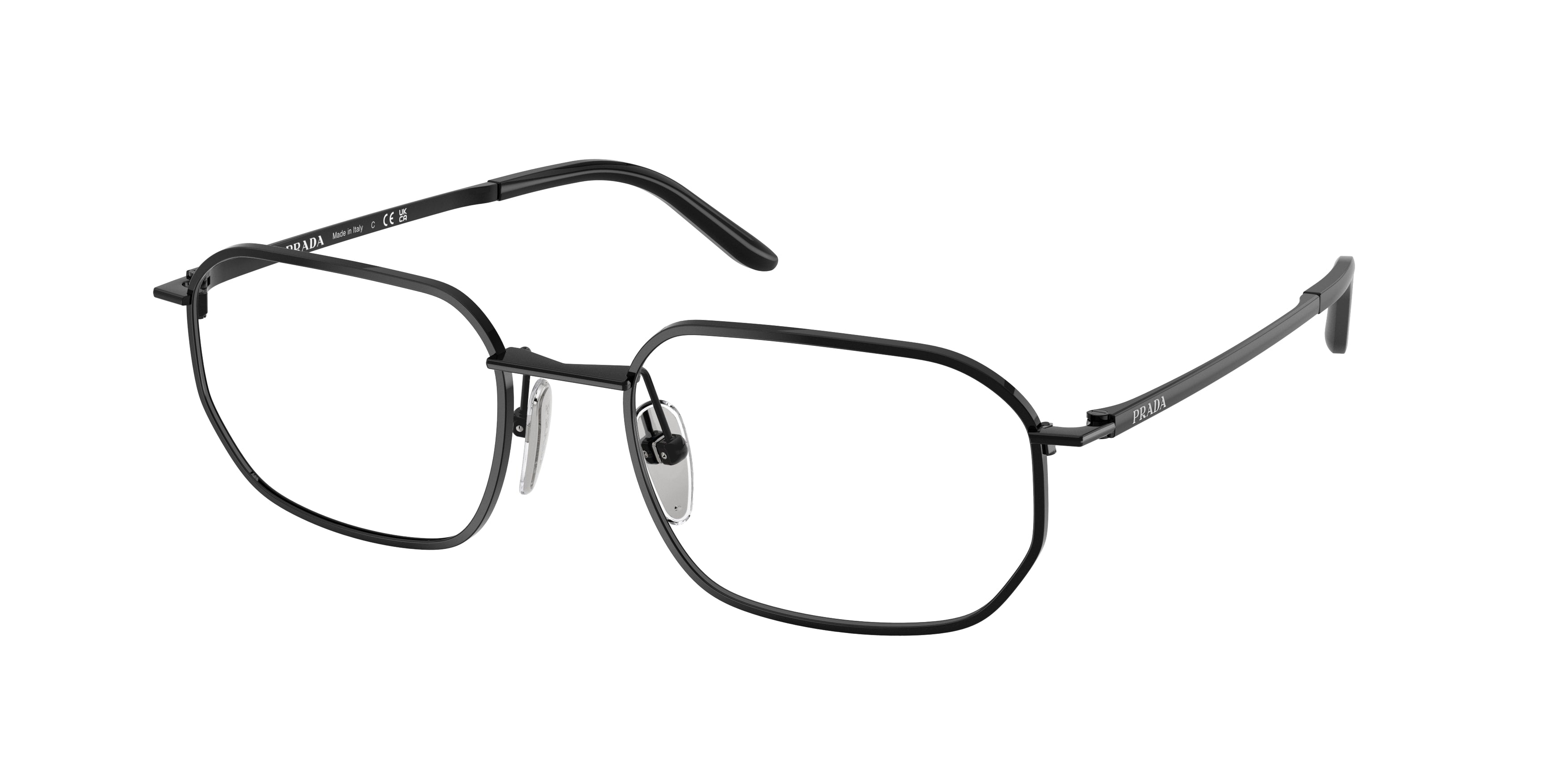 Prada Uomo Prada PR D51V 1AB1O1 Montature da vista Metallo Nero Trasparente Geometrica Normale