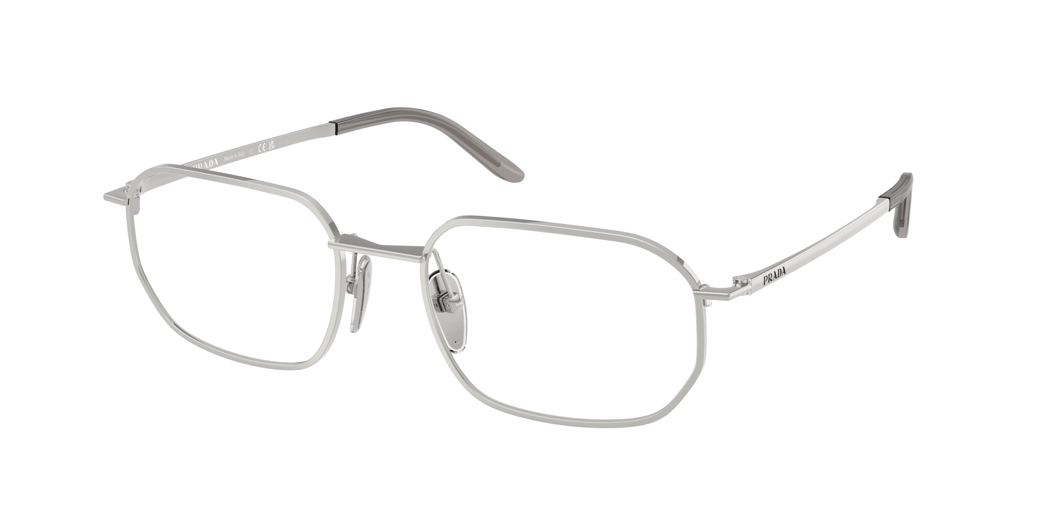 Prada Uomo Prada PR D51V 1BC1O1 Montature da vista Metallo Argento Trasparente Geometrica Normale