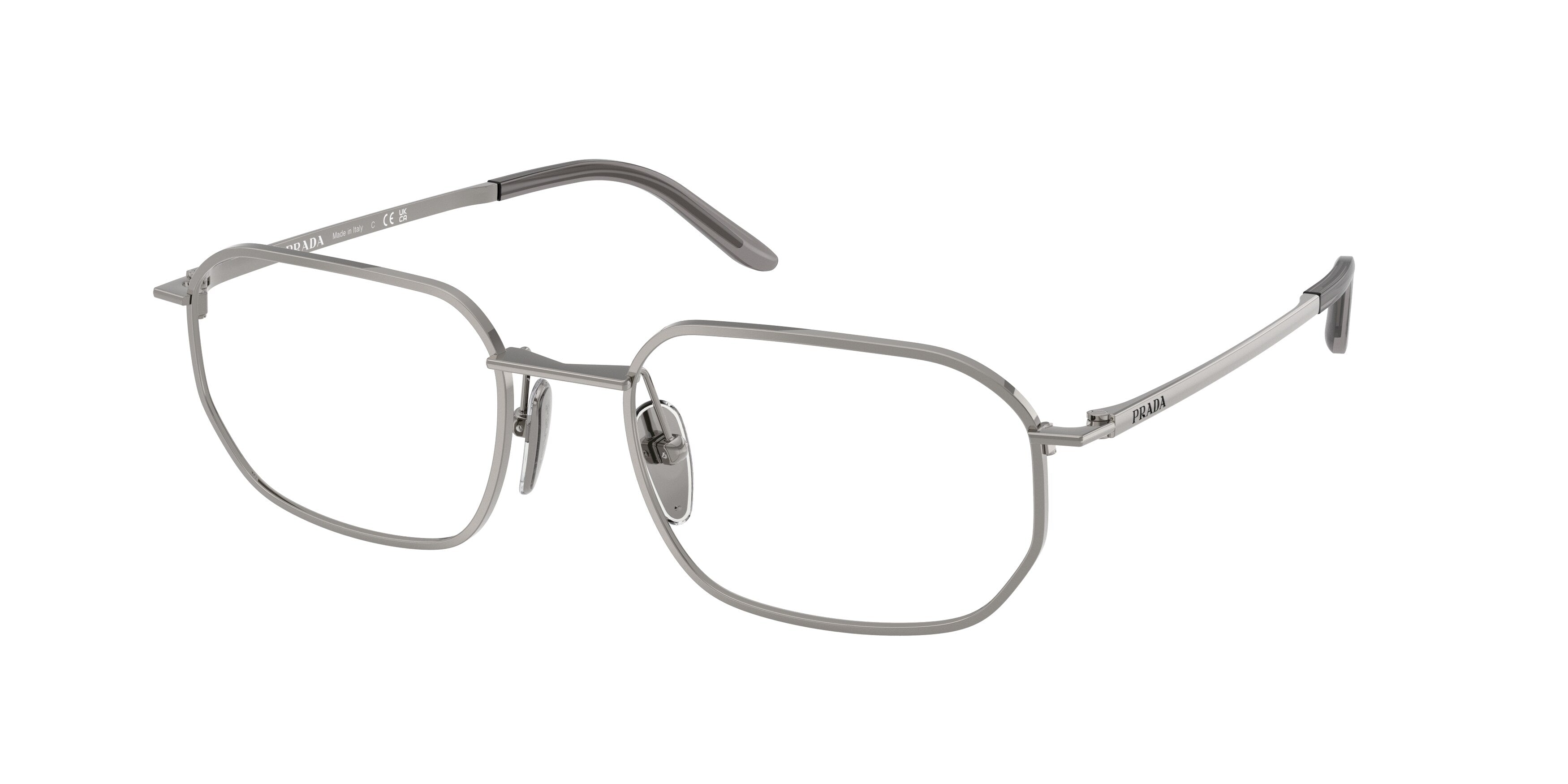 Prada Uomo Prada PR D51V 5AV1O1 Montature da vista Metallo Grigio Trasparente Geometrica Normale
