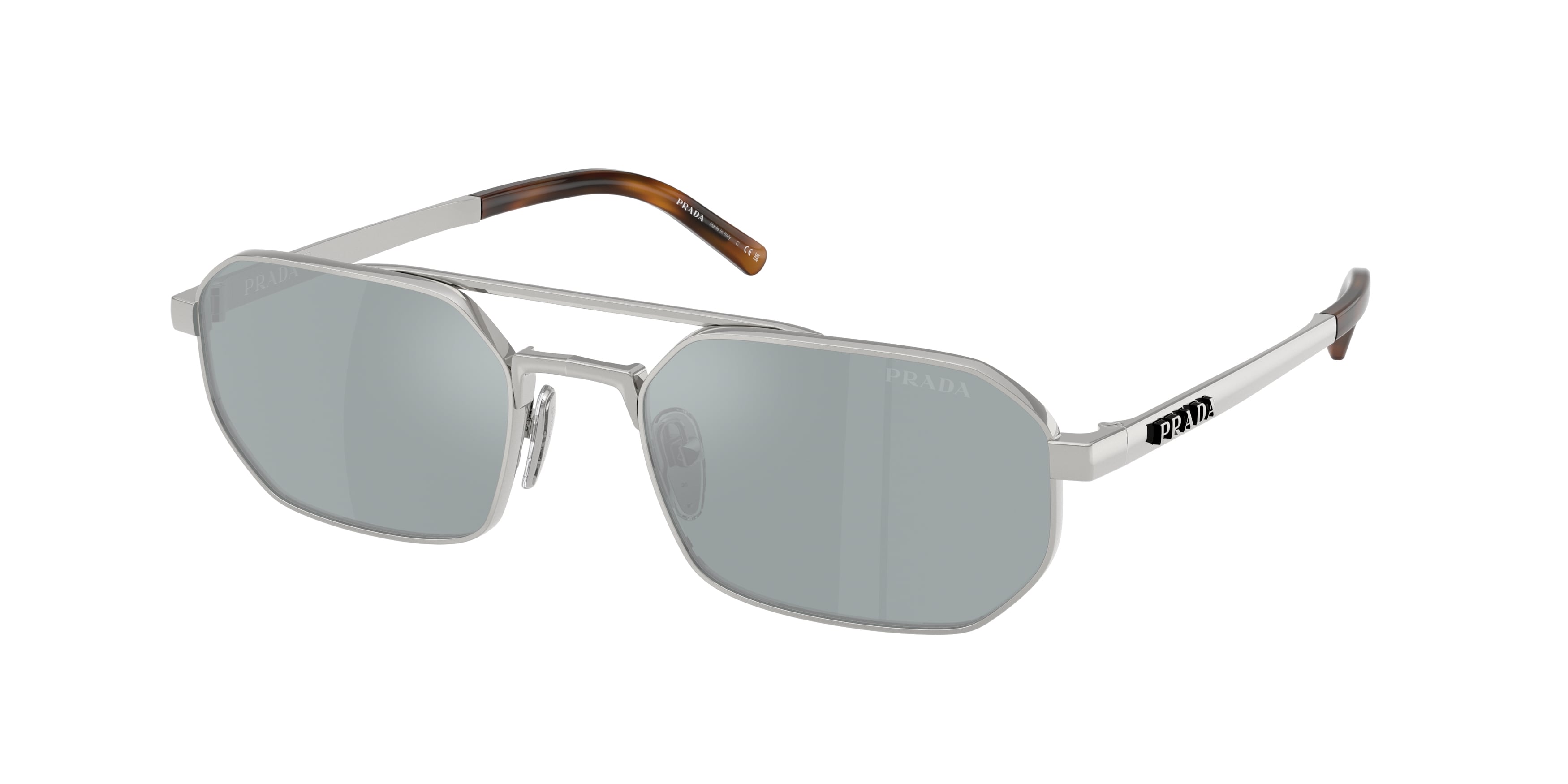 Prada Uomo Prada PR D53S 1BC40X Occhiali da sole Metallo Argento Blu Geometrica Specchiate Prada Uomo Prada PR D53S 1BC40X Occhiali da sole Metallo Argento Blu Geometrica Specchiate