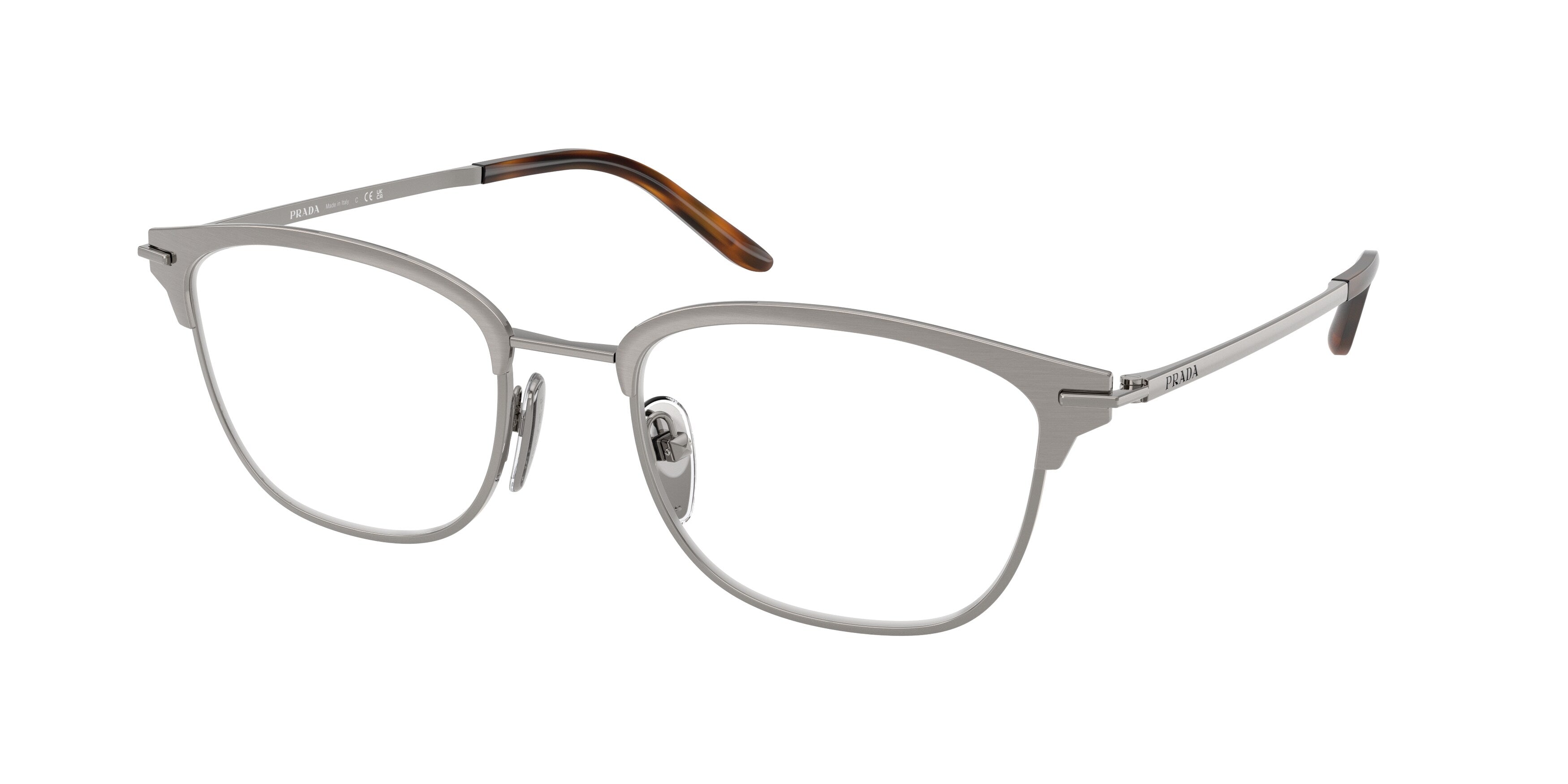 Prada Uomo Prada PR D54V 28P1O1 Montature da vista Metallo Grigio Trasparente Squadrata Normale Prada Uomo Prada PR D54V 28P1O1 Montature da vista Metallo Grigio Trasparente Squadrata Normale