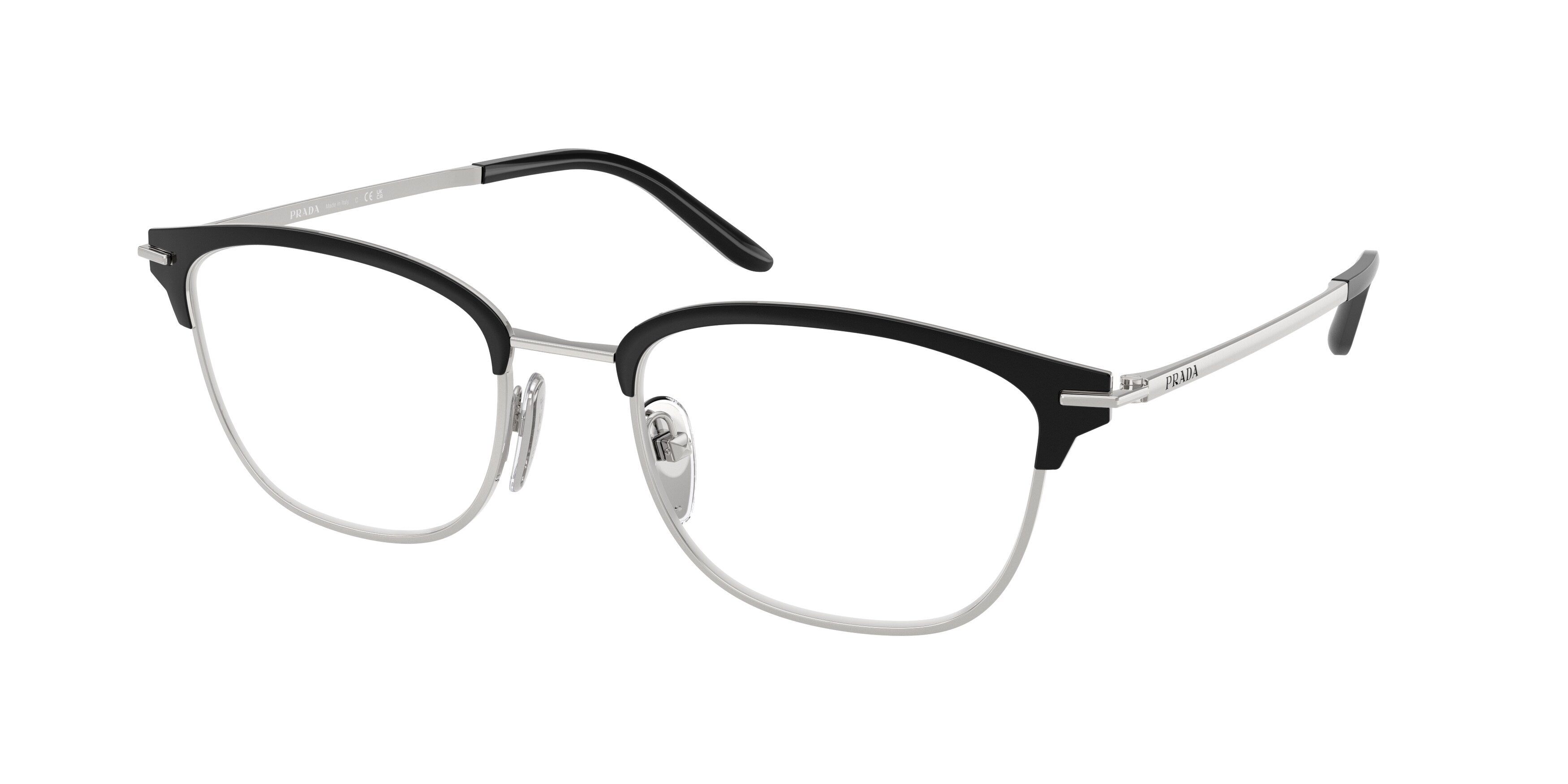 Prada Uomo Prada PR D54V TZM1O1 Montature da vista Metallo Nero Trasparente Squadrata Normale Prada Uomo Prada PR D54V TZM1O1 Montature da vista Metallo Nero Trasparente Squadrata Normale