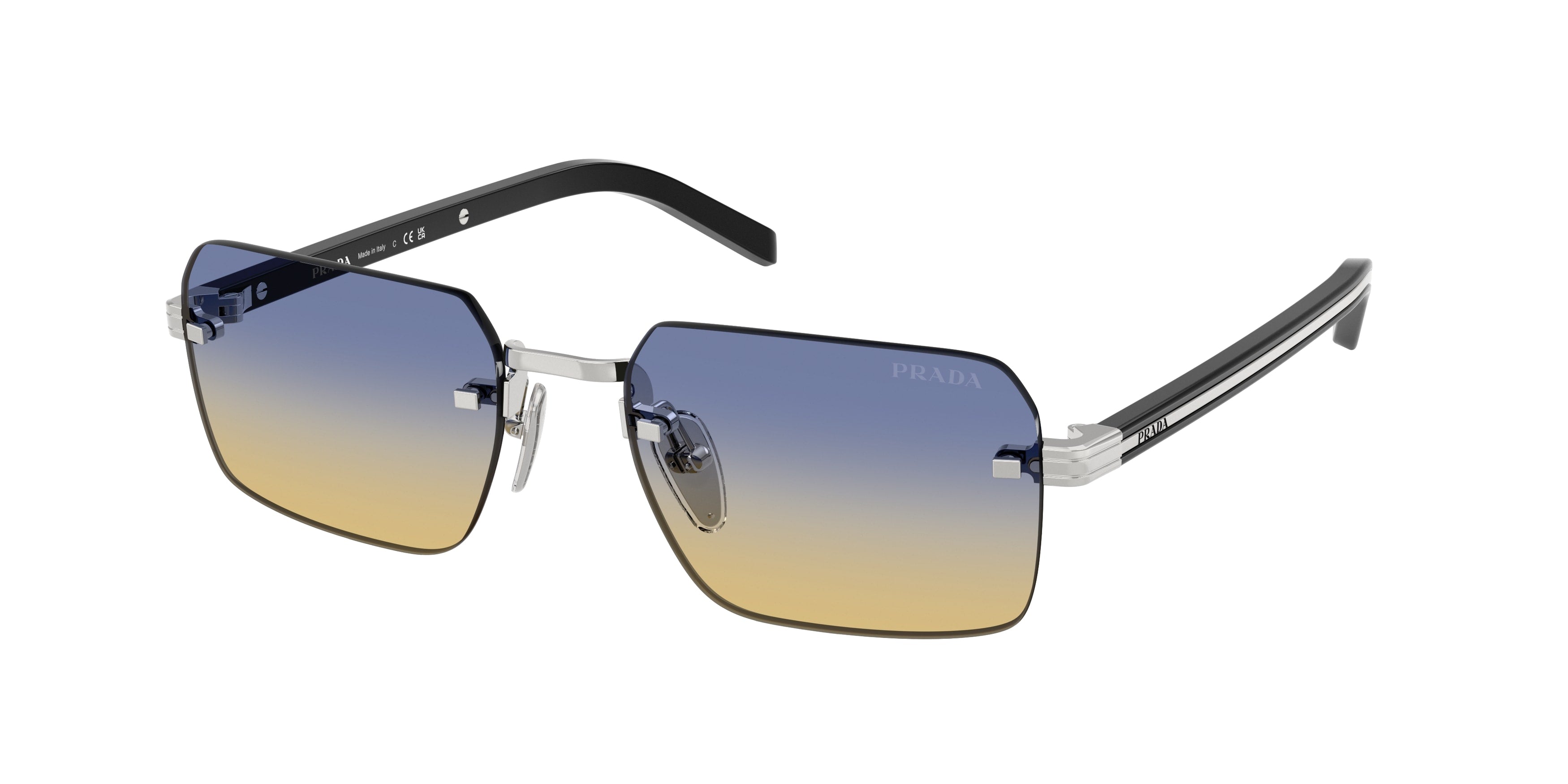 Prada Uomo Prada PR D55S 1BC50E Occhiali da sole Metallo Argento Giallo Squadrata Normale Prada Uomo Prada PR D55S 1BC50E Occhiali da sole Metallo Argento Giallo Squadrata Normale