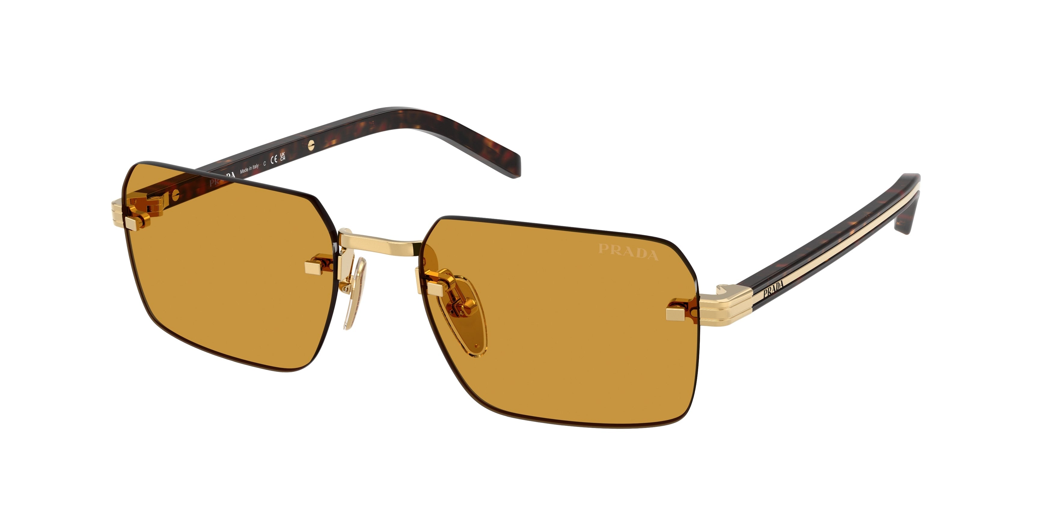 Prada Uomo Prada PR D55S 5AK50P Occhiali da sole Metallo Oro Marrone Squadrata Normale Prada Uomo Prada PR D55S 5AK50P Occhiali da sole Metallo Oro Marrone Squadrata Normale