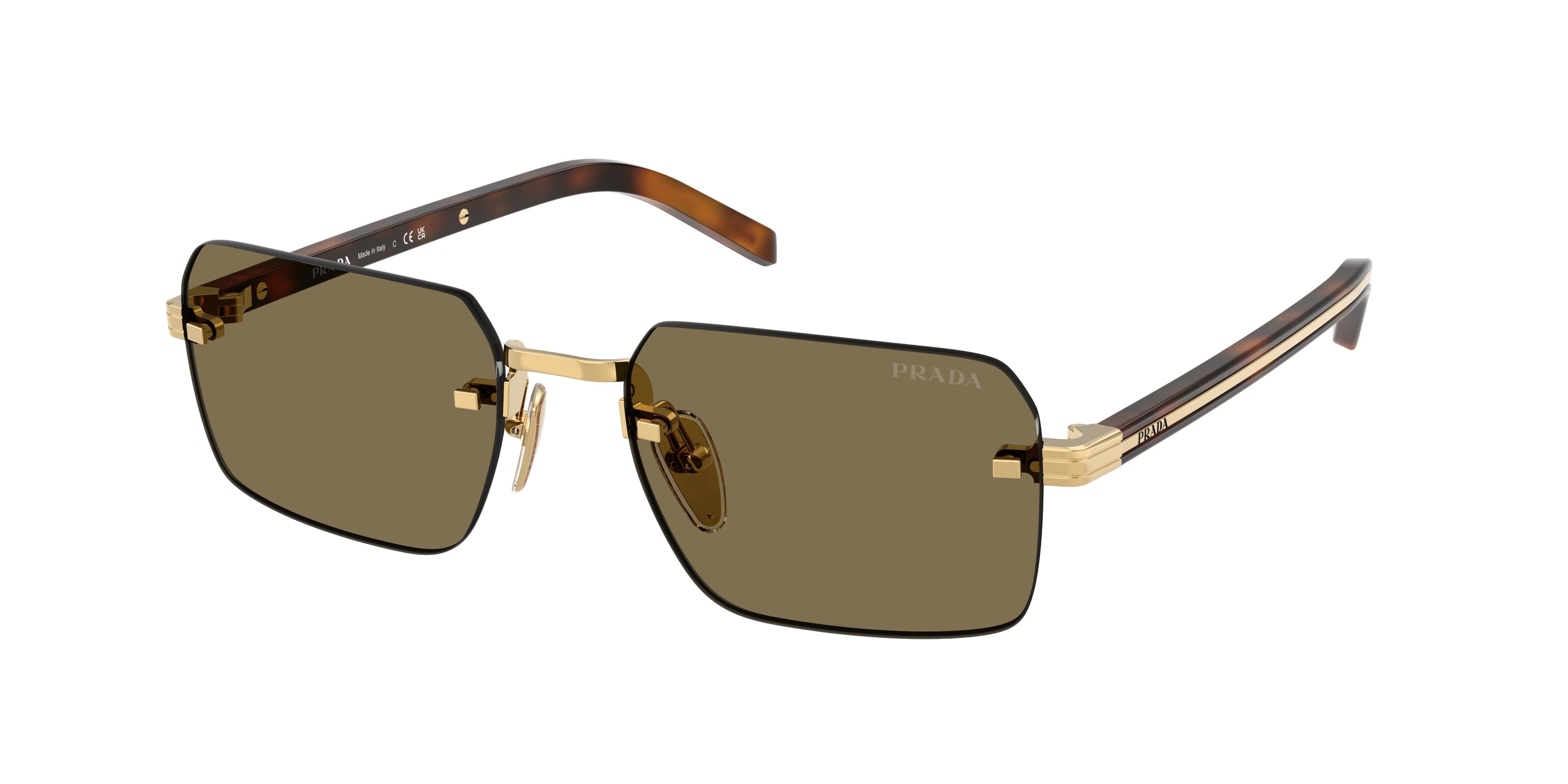 Prada Uomo Prada PR D55S 5AK90F Occhiali da sole Metallo Oro Marrone Squadrata Normale Prada Uomo Prada PR D55S 5AK90F Occhiali da sole Metallo Oro Marrone Squadrata Normale