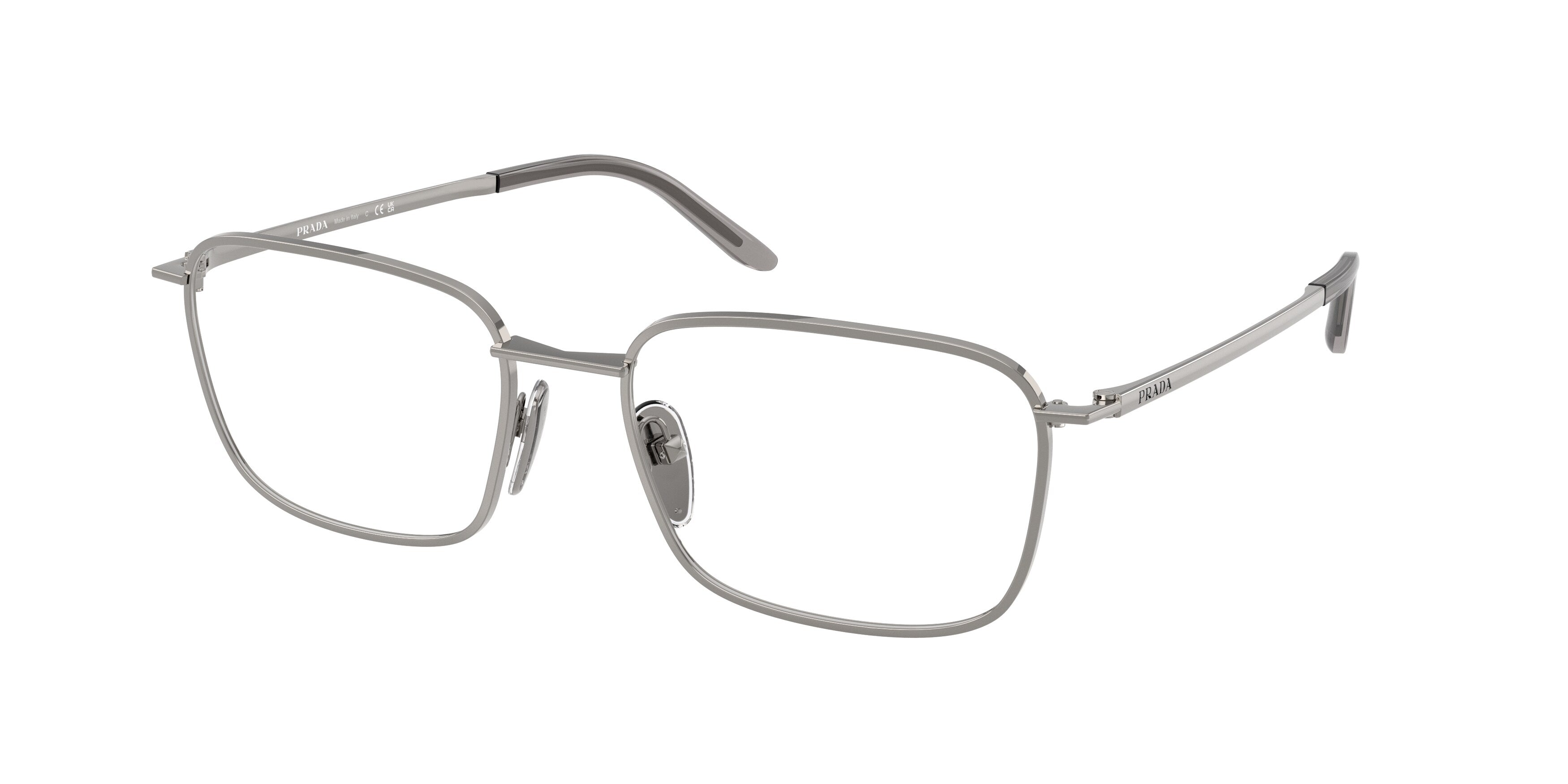 Prada Uomo Prada PR D55V 5AV1O1 Montature da vista Metallo Grigio Trasparente Squadrata Normale Prada Uomo Prada PR D55V 5AV1O1 Montature da vista Metallo Grigio Trasparente Squadrata Normale