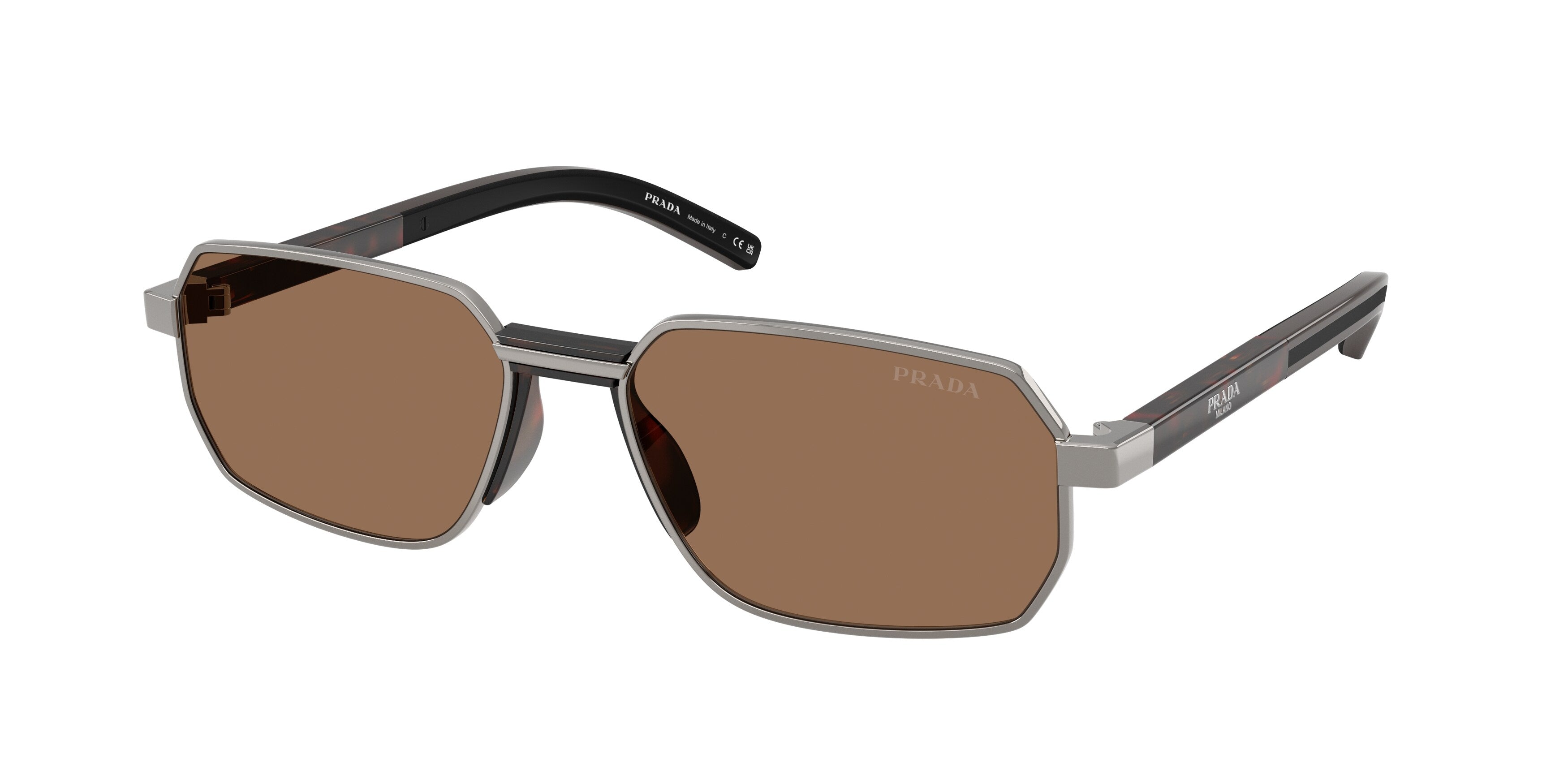 Prada Uomo Prada PR D60S 5AV60M Occhiali da sole Metallo Grigio Marrone Squadrata Normale