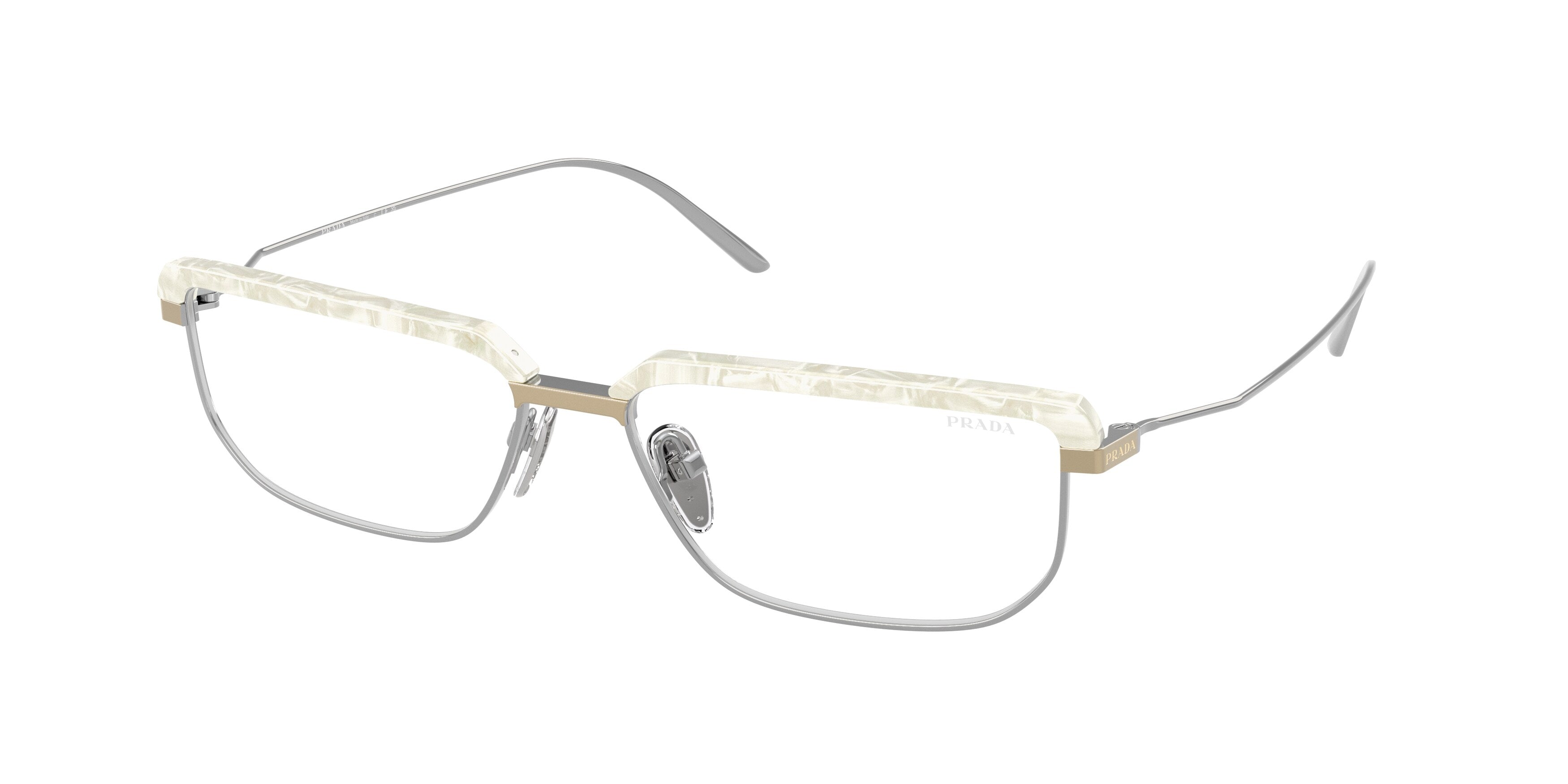 Prada Uomo Prada PR D64S 29P10W Montature da vista Metallo Bianco Trasparente Geometrica Normale