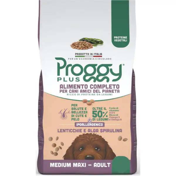 Proggy Plus Ipoallergenico Dog Adult Medium/Maxi Vegetal a base di Lenticchie 10 kg - Croccantini per cani - 1° ORDINE? scegli tra BZR5 - BZR20 + 200 pt fedeltà
