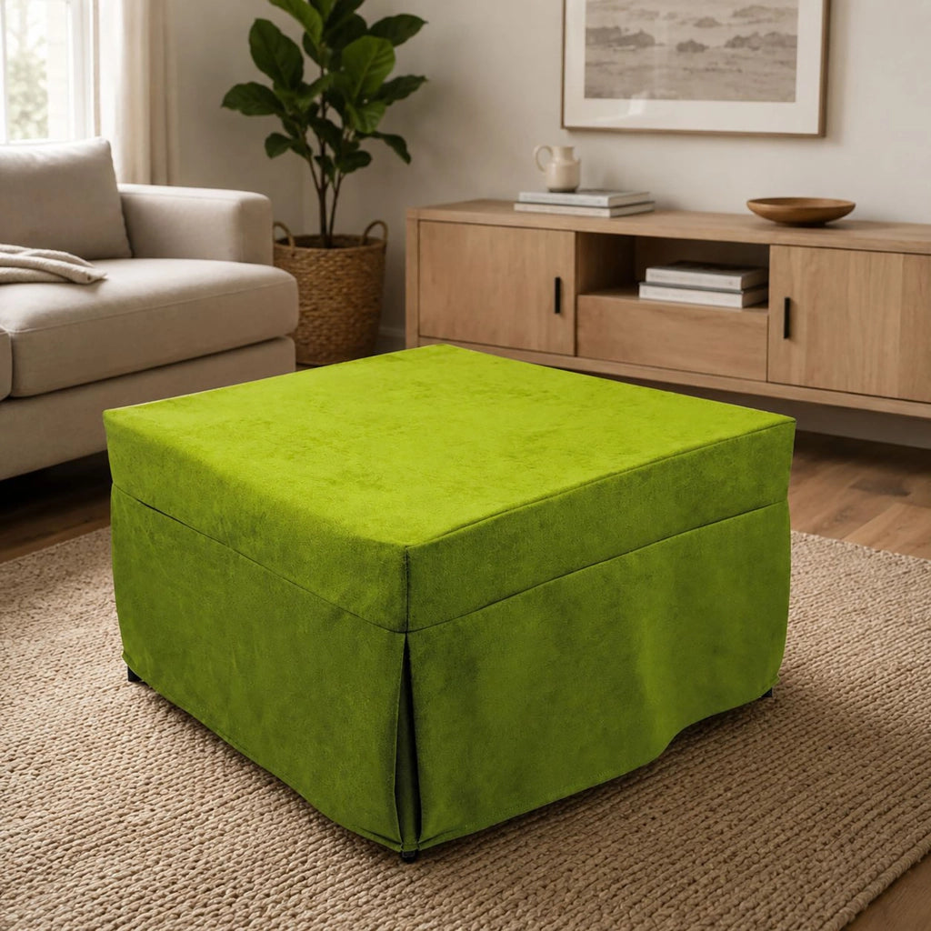 Puof trasformabile in letto Arno, Made in Italy, Letto pieghevole, Pouf in tessuto sfoderabile salvaspazio da soggiorno, cm 78x78/195h45, Verde