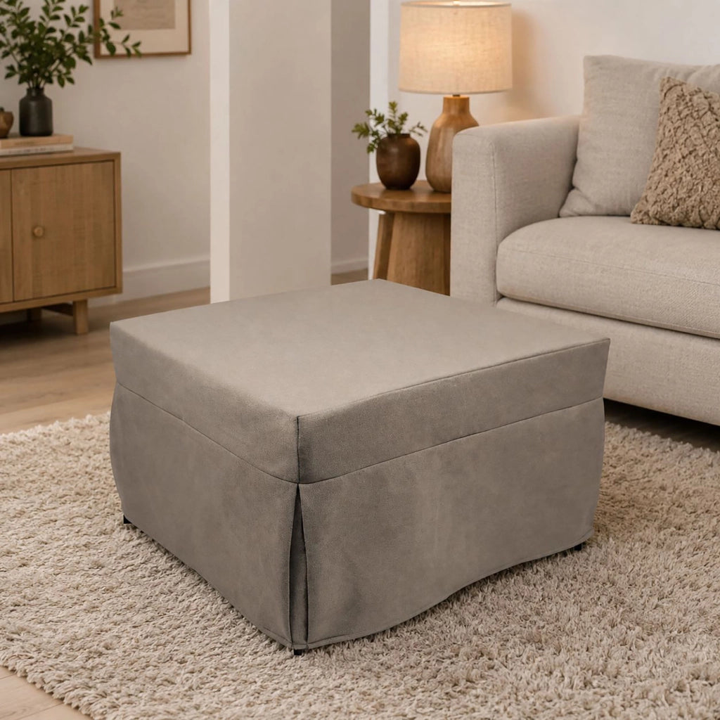 Puof trasformabile in letto Arno, Made in Italy, Letto pieghevole, Pouf in tessuto sfoderabile salvaspazio da soggiorno, cm 78x78/195h45, Tortora