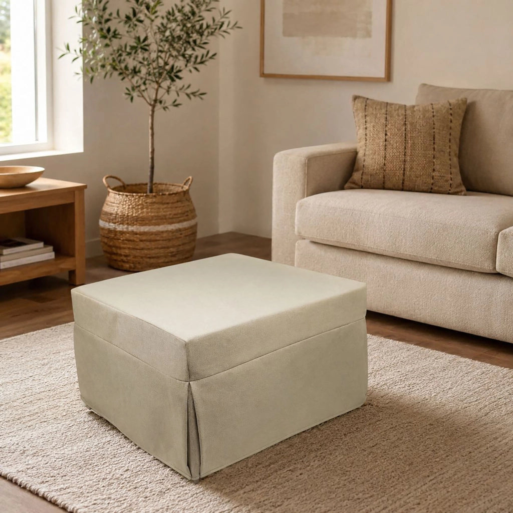 Puof trasformabile in letto Arno, Made in Italy, Letto pieghevole, Pouf in tessuto sfoderabile salvaspazio da soggiorno, cm 78x78/195h45, Beige