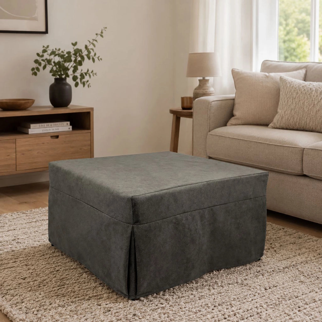 Puof trasformabile in letto Arno, Made in Italy, Letto pieghevole, Pouf in tessuto sfoderabile salvaspazio da soggiorno, cm 78x78/195h45, Marrone