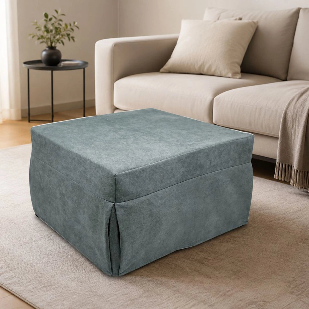 Puof trasformabile in letto Arno, Made in Italy, Letto pieghevole, Pouf in tessuto sfoderabile salvaspazio da soggiorno, cm 78x78/195h45, Azzurro