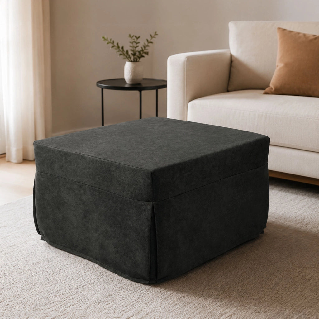 Puof trasformabile in letto Arno, Made in Italy, Letto pieghevole, Pouf in tessuto sfoderabile salvaspazio da soggiorno, cm 78x78/195h45, Grigio