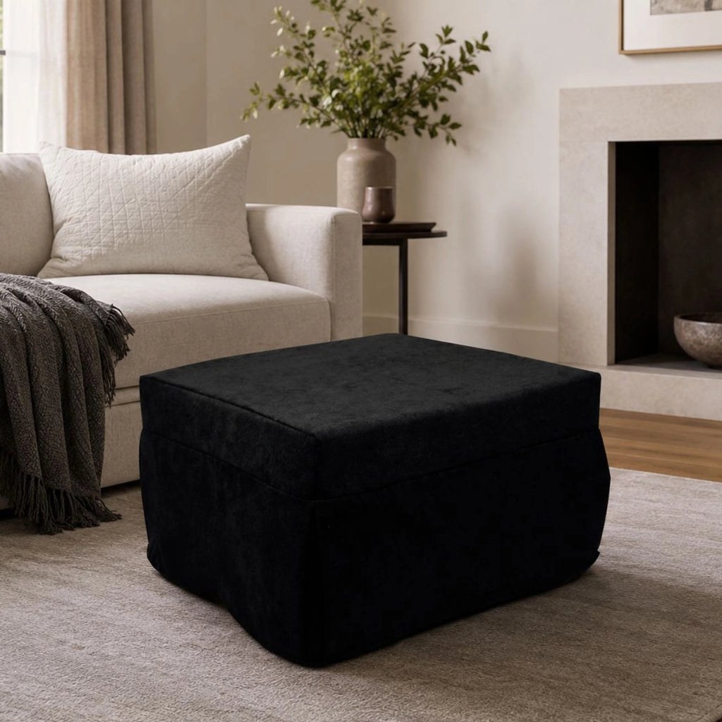 Puof trasformabile in letto Arno, Made in Italy, Letto pieghevole, Pouf in tessuto sfoderabile salvaspazio da soggiorno, cm 78x78/195h45, Nero