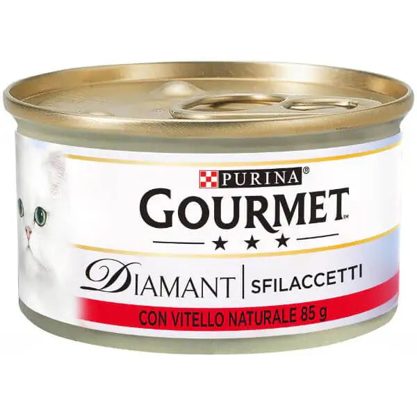 Purina Gourmet Diamant Sfilaccetti Umido Gatto 85 gr Sfilaccetti con Vitello - confezione da 24 pezzi - Cibo umido per gatti - 1° ORDINE? scegli tra BZR5 - BZR20 + 200 pt fedeltà