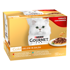 Purina Gourmet Gold Delizie in salsa Umido Gatto Multipack 24x85g 6x Manzo 6x Pollo 6x Tonno 6x Salmone - 1° ORDINE? scegli tra BZR5 - BZR20 + 200 pt fedeltà