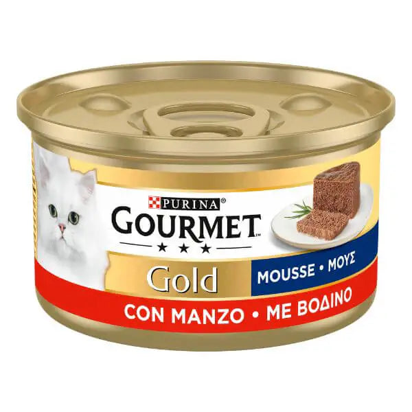 Purina Gourmet Gold Mousse Umido Gatto 85 gr Manzo - confezione da 24 pezzi - Cibo umido per gatti - 1° ORDINE? scegli tra BZR5 - BZR20 + 200 pt fedeltà