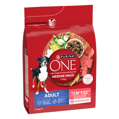 Purina One Dog Adult Medium/Maxi ricco di Manzo e riso 2,5 kg (scadenza: 28/02/2027) - Croccantini per cani - 1° ORDINE? scegli tra BZR5 - BZR20 + 200 pt fedeltà