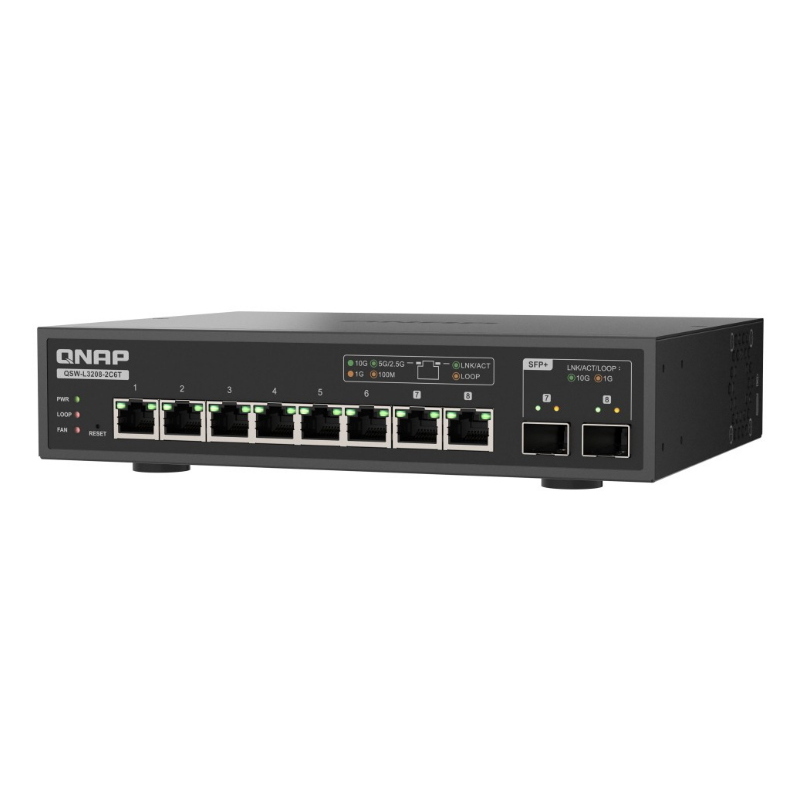 Qnap qsw-l3208-2c6t switch di rete gestito l2 10g ethernet (100/1000/10000) desktop nero