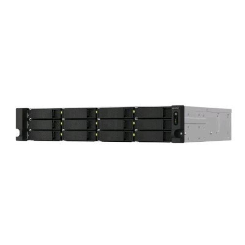 Qnap ts-1264u-rp-8g nas chassis rack 12 bay hdd hot swap 2.5/3.5 2 porte lan rj-45 100/1000/2500 mbps black