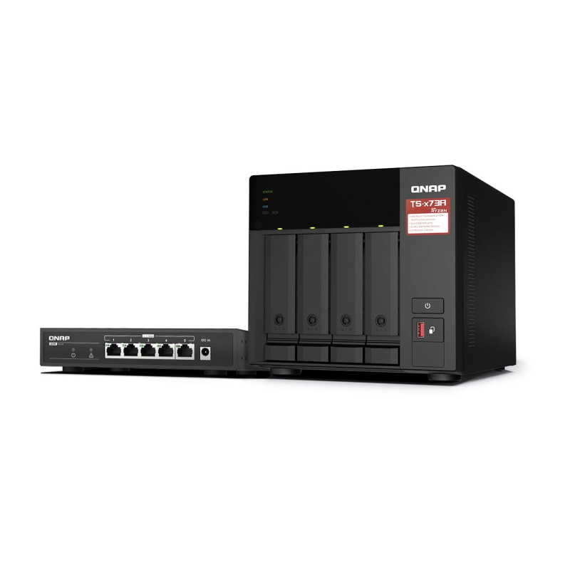 Qnap ts-473a + qsw-1105-5t bundle pack nas tower collegamento ethernet lan nero v1500b