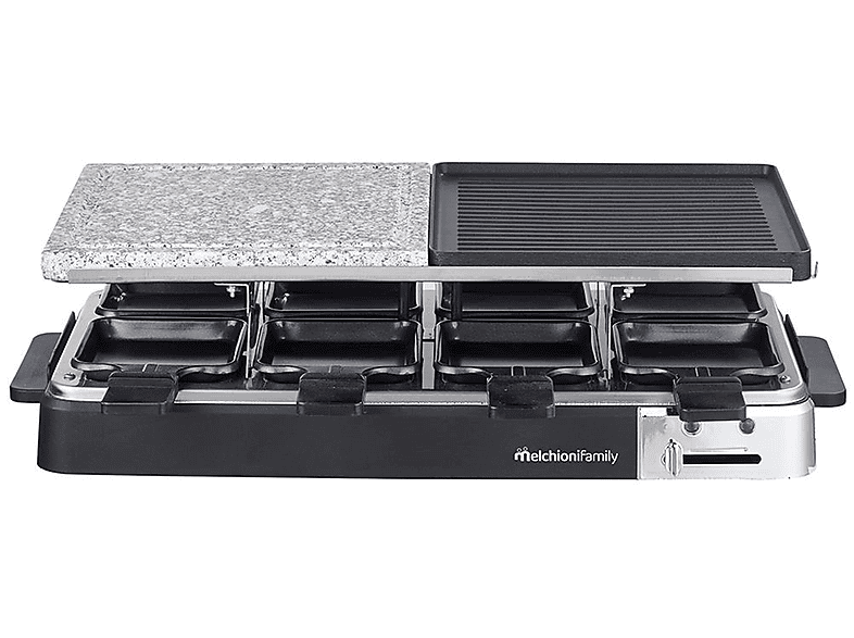 Raclette MELCHIONI FAMILY OLIMPIA, 1200W, in metallo e pietra, con piastre antiaderenti removibili lavabili lavastoviglie