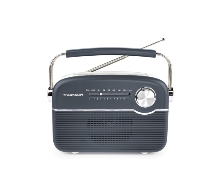 Radio portatile retrò Thomson RTS450BT - FM - Ricarica tramite energia solare o USB-C - Antenna telescopica - Bluetooth - Colore nero