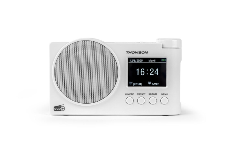 Radio Thomson DAB+ FM con altoparlante Bluetooth - 30 stazioni DAB+ e 30 FM preimpostate - Aggiornamenti automatici delle stazioni - Display LED retroilluminato - Bianco
