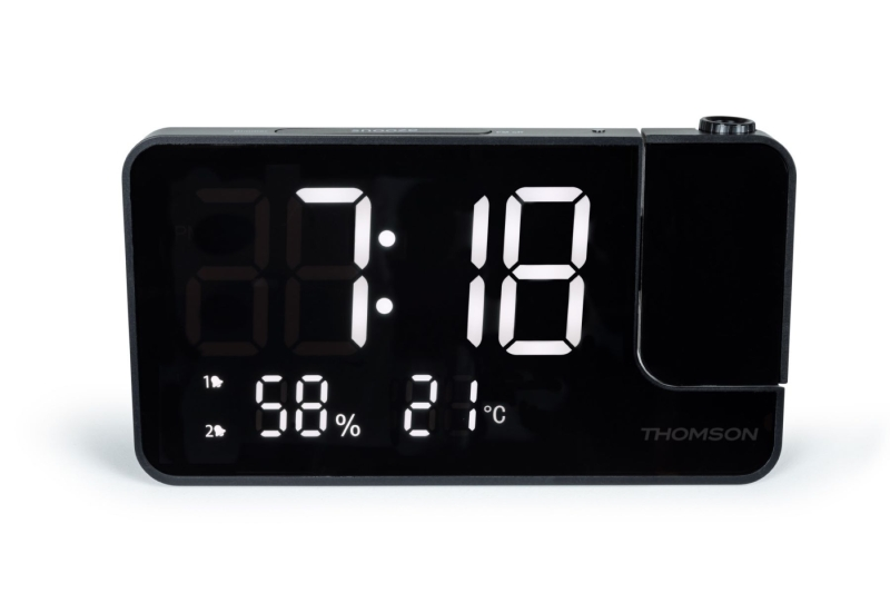 Radiosveglia Thomson CP100T - Proiezione e temperatura interna - Doppio allarme - Nero