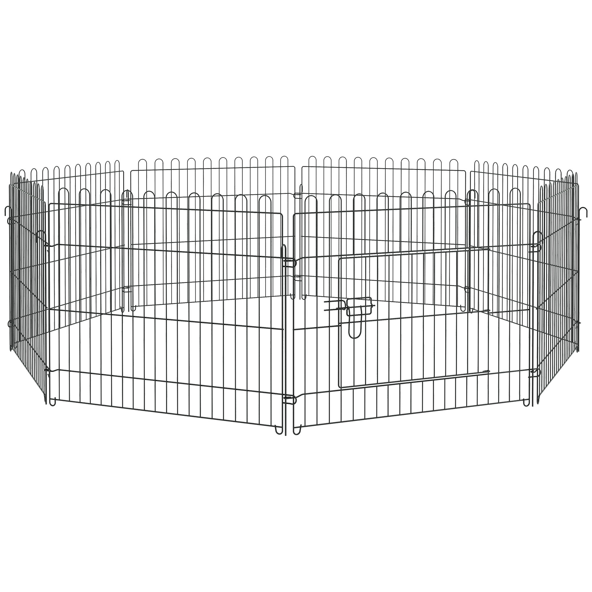 Recinto per Animali Domestici PawHut Park, Box per Cuccioli, Cani, Roditori, Conigli e Piccoli Animali, 8 Pannelli, 71x61 cm, Nero