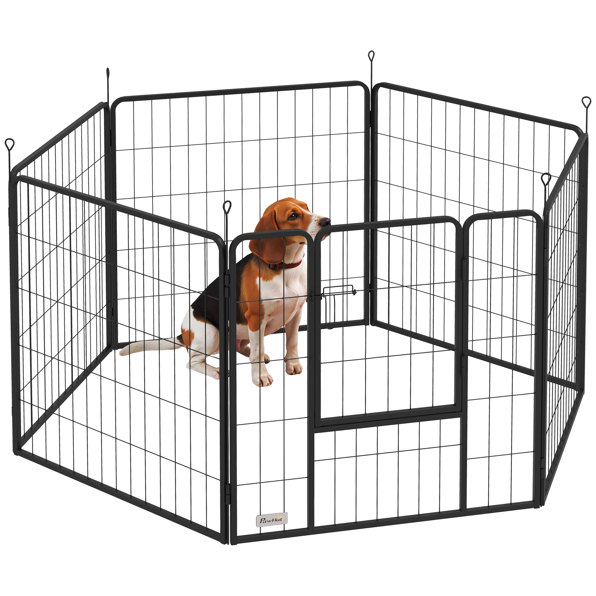 Recinto per Cani Pawhut a 6 Pannelli, 80 cm di Altezza con Porta, Nero