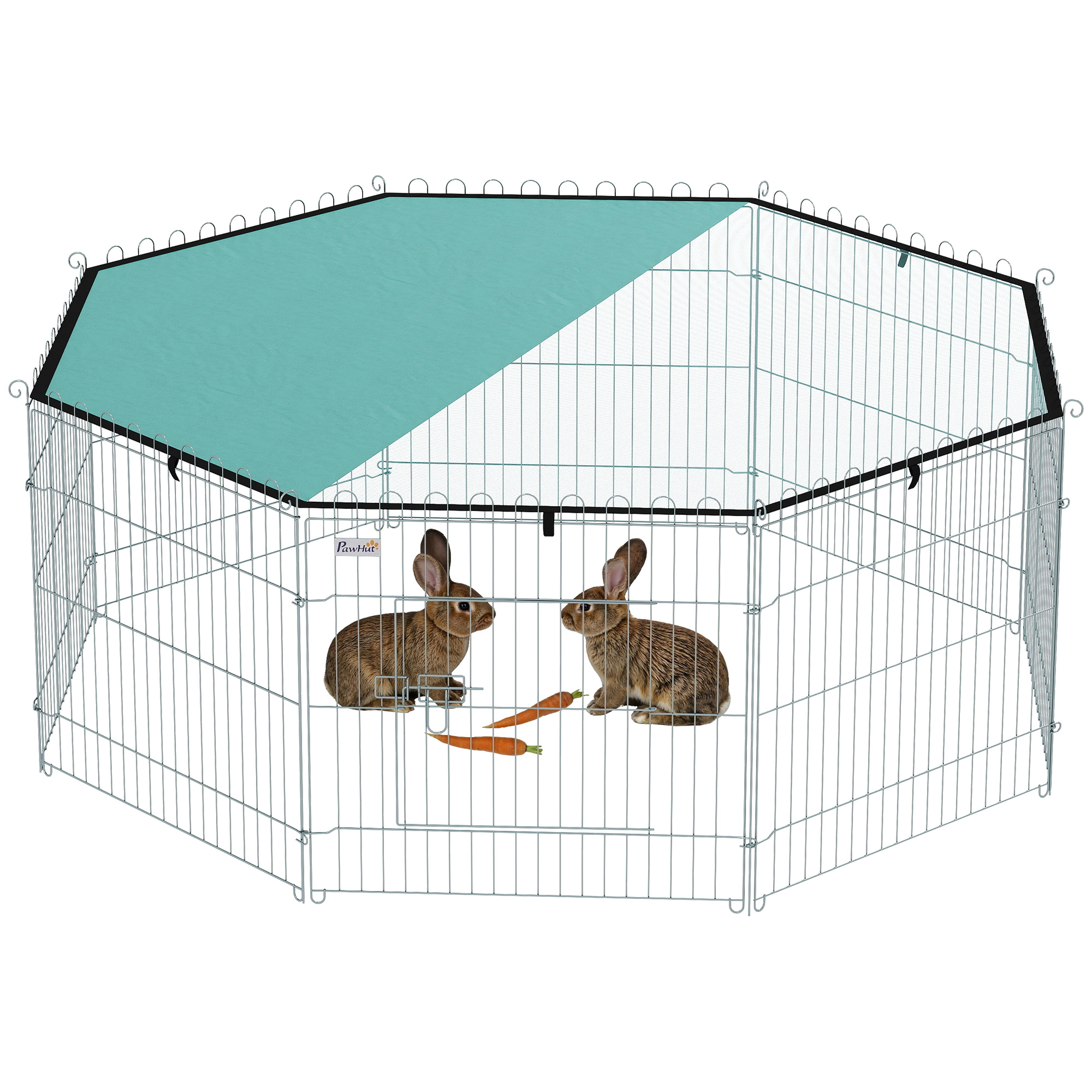 Recinto per cani PawHut, recinzione a 8 pannelli con tetto, regolabile e pieghevole, recinto portatile da 60 cm di altezza con porta, recinzione per