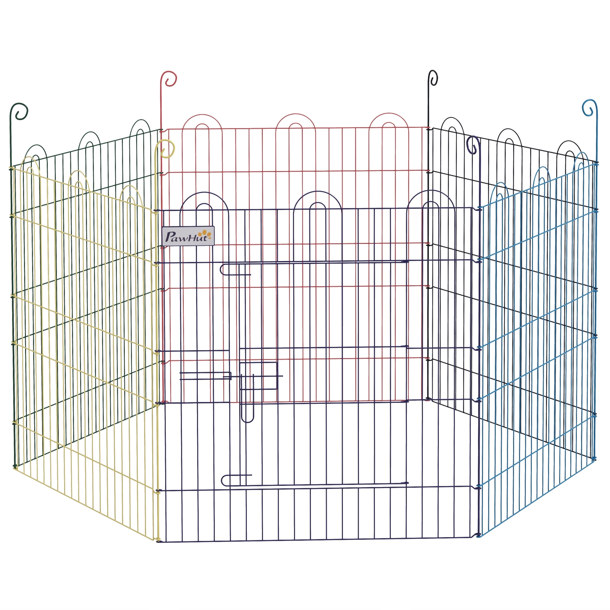 Recinto pieghevole in metallo Pawut per cani, roditori, conigli e piccoli animali, 6 pannelli, 58x60 cm con porta Ø 120x60 cm, multicolore