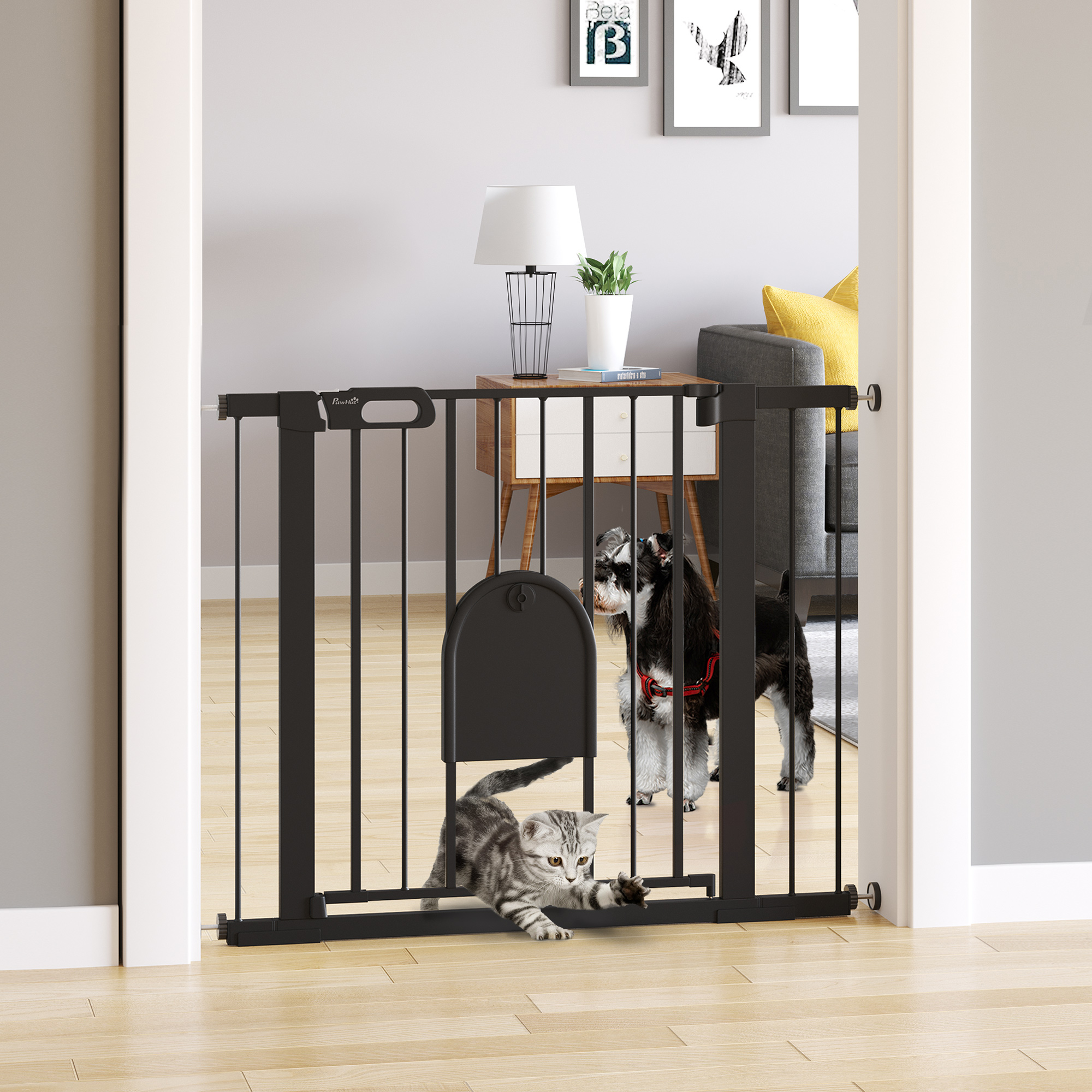Recinzione di sicurezza per animali PawHut alta 76 cm, barriera per cani e gatti con porta a chiusura automatica e sistema di doppio blocco