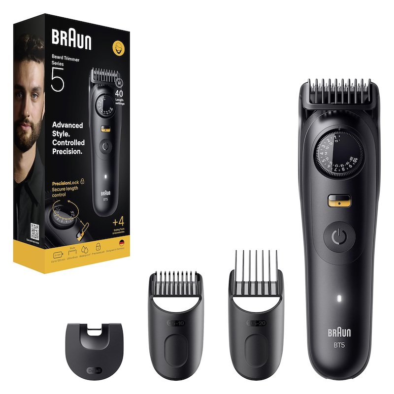 Regolabarba BRAUN SERIES 5, 40 impostazioni di lunghezza a intervalli 0,5 mm, rifinitori precisione, batteria lunga durata