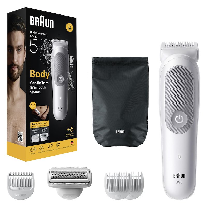 Regolabarba e capelli BRAUN BG 5550, lama skinguard, con 3 pettini, 1 accessorio, custodia spazzola per la pulizia