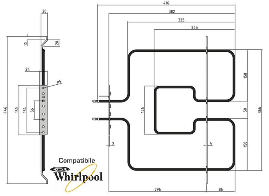 Resistenza Grill Cielo Forno Whirlpool 1400 Watt 480121104179 Compatibile Resistenza Grill Cielo Forno Whirlpool 1400 Watt 480121104179 Compatibile