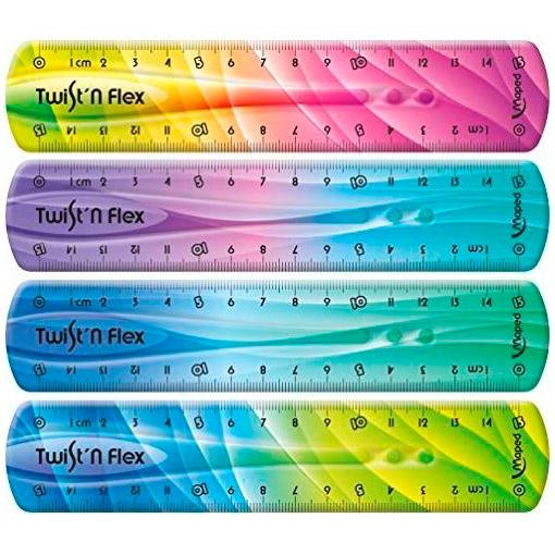 Righello flessibile Maped Twist'n Flex da 20 cm - Infrangibile - Doppia graduazione - Colori casuali Blu Rosa e Verde