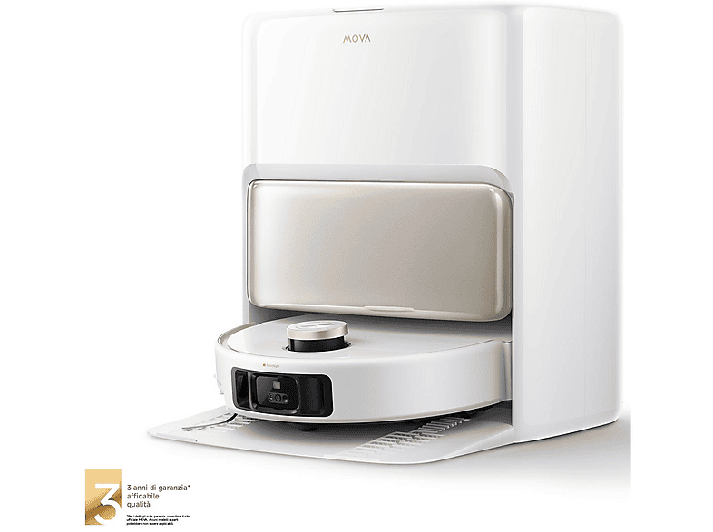 Robot aspirapolvere e lavapavimenti MOVA V50VIM Ultra Complete, Aspirazione 24.000 Pa, Lavaggio con acqua calda fino a 50°C, Ascoiugatura automatica dei panni, Supera gradini 2 cm ostacoli 6 cm, Stazione Svuotamento Automatico, Bianco